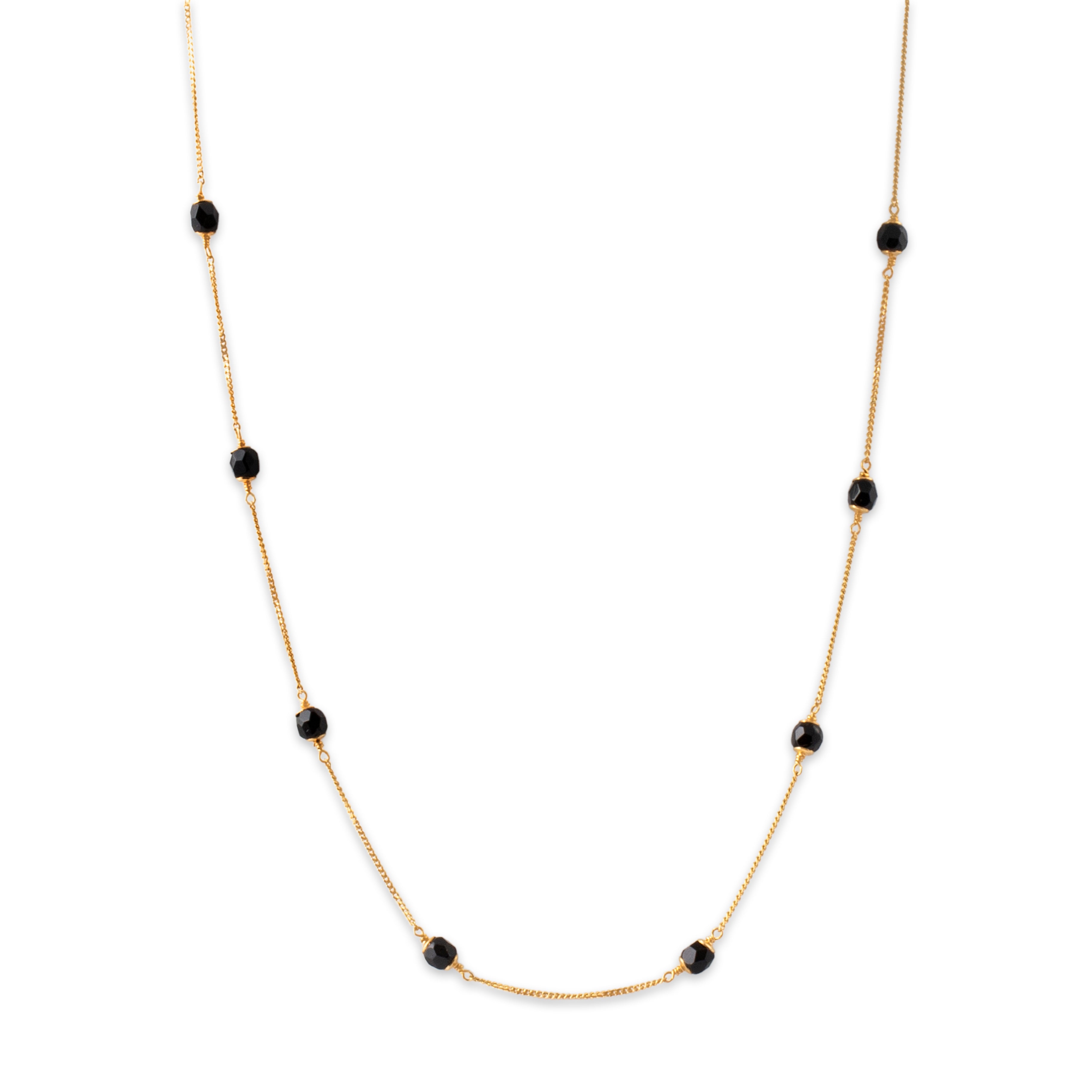 Vintage 14k Yellow Gold Onyx Fabulous Bead Station Necklace 17.25