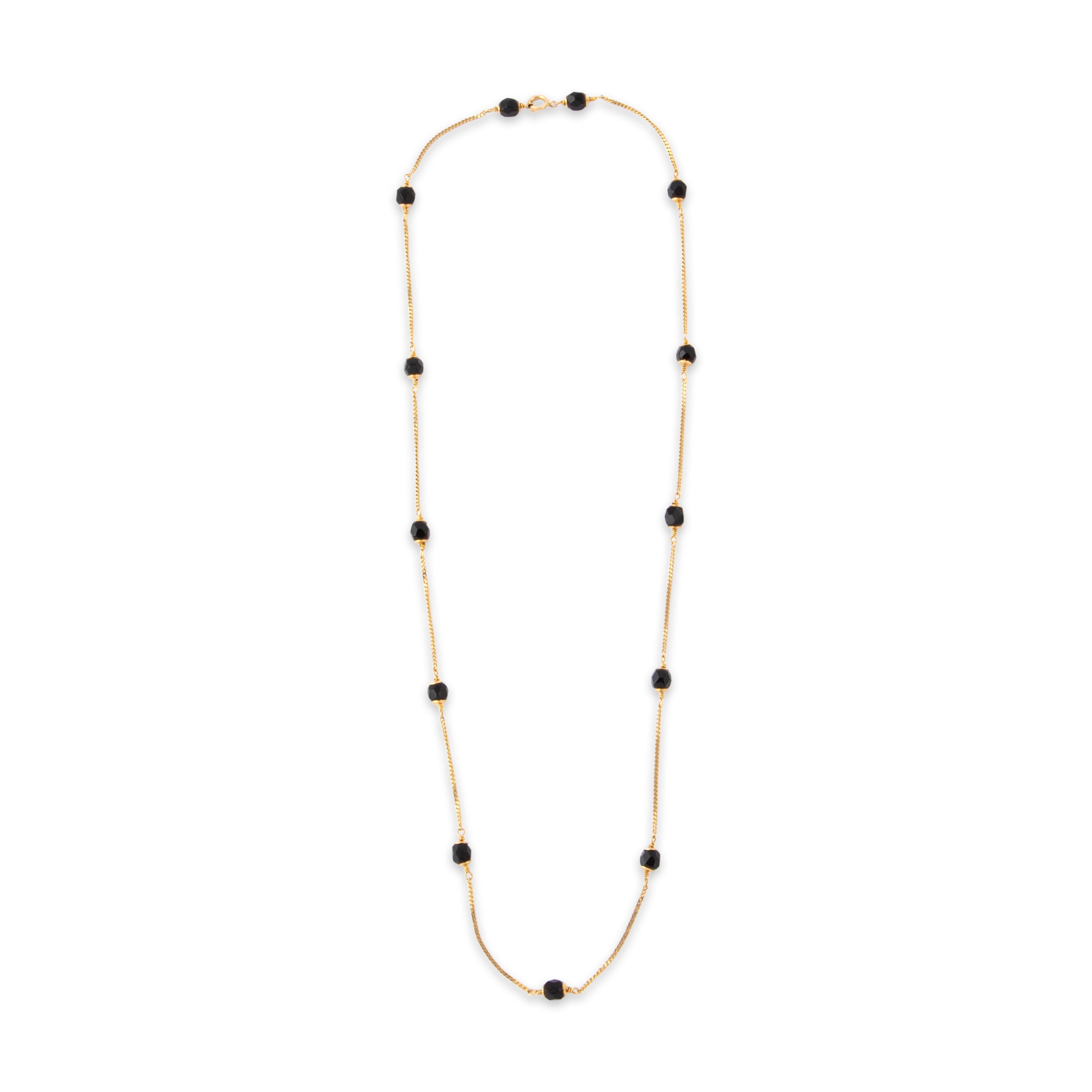 Vintage 14k Yellow Gold Onyx Fabulous Bead Station Necklace 17.25