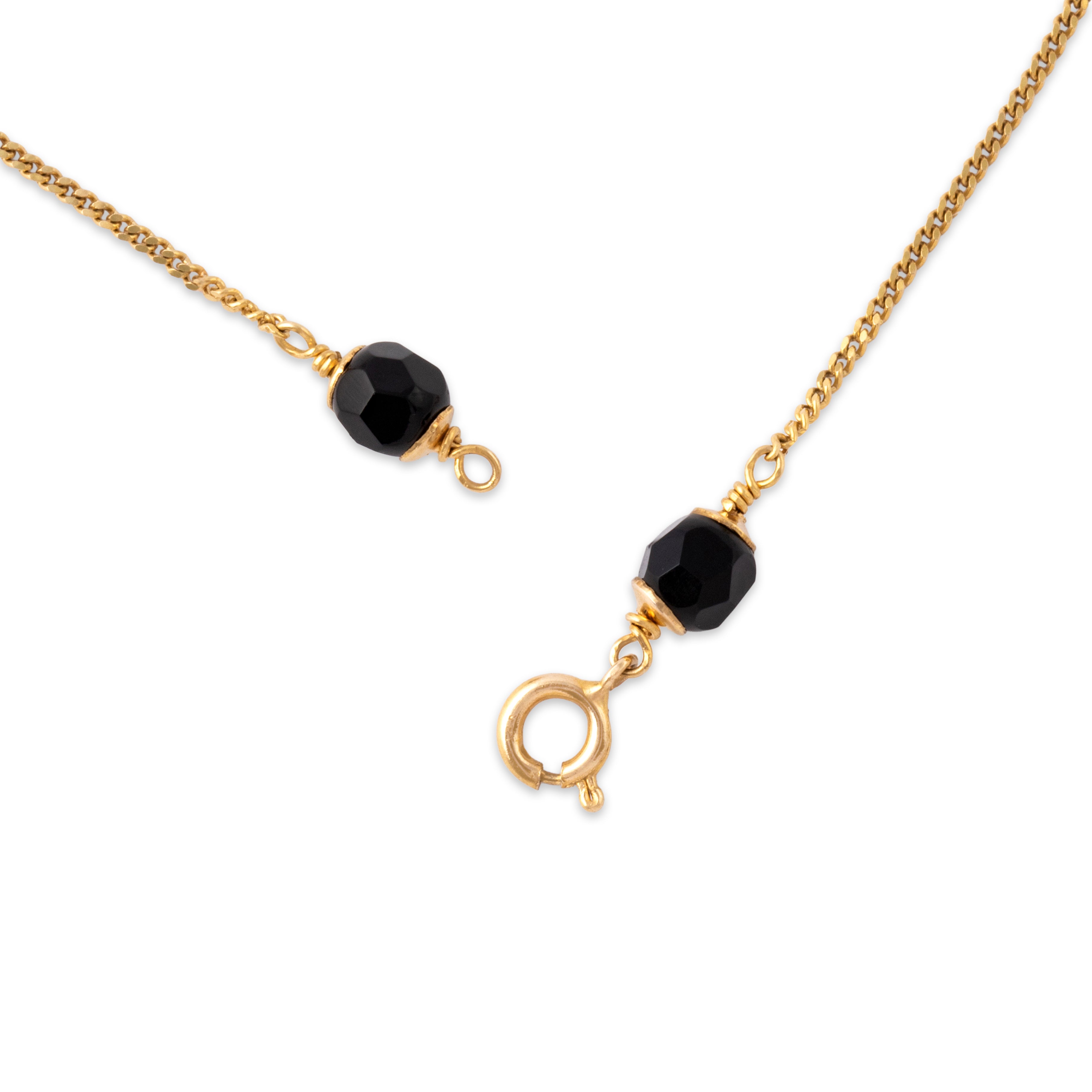 Vintage 14k Yellow Gold Onyx Fabulous Bead Station Necklace 17.25
