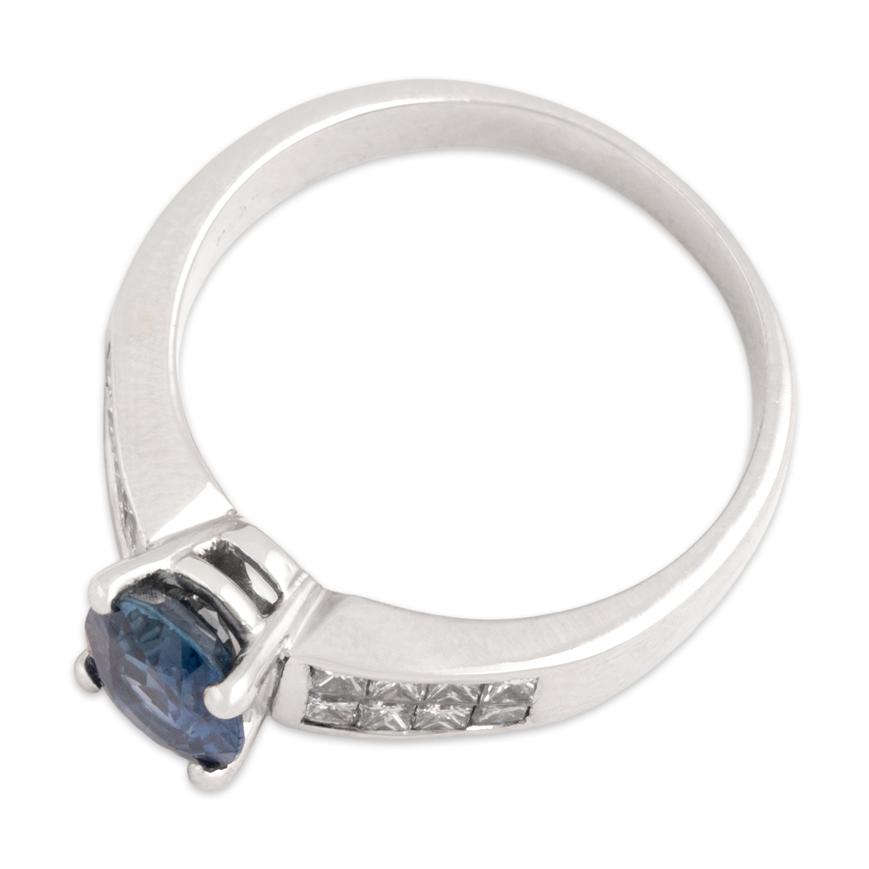 Vintage Platinum 1.19ct Blue Sapphire Diamond Stunning Princess-Cut Shoulder Ring - Overall view