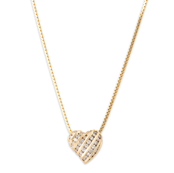 Vintage 14k Yellow Gold .75cttw Diamond Flat Chain Channel Heart Necklace 18