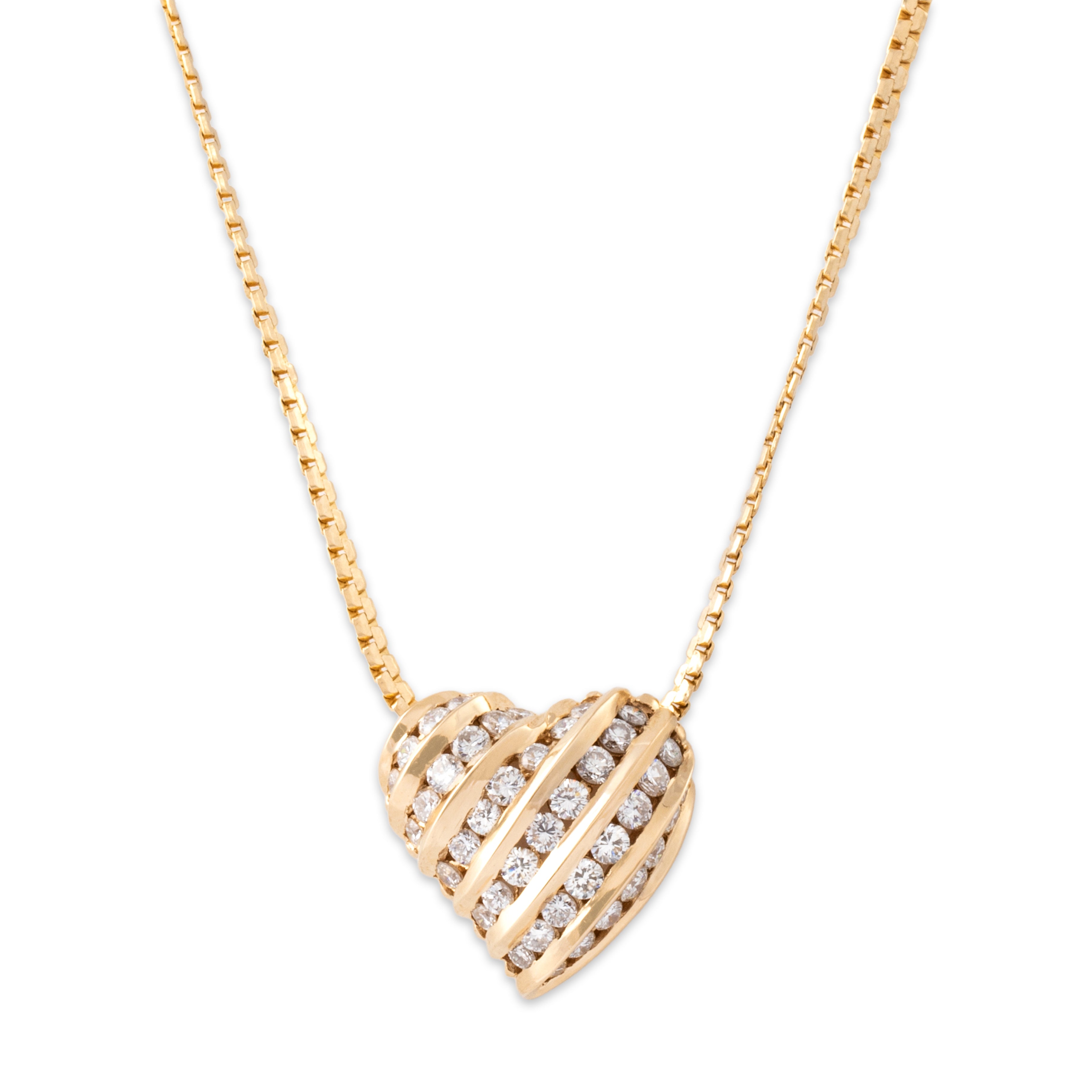 Vintage 14k Yellow Gold .75cttw Diamond Chain Channel Heart Necklace - detail view #2
