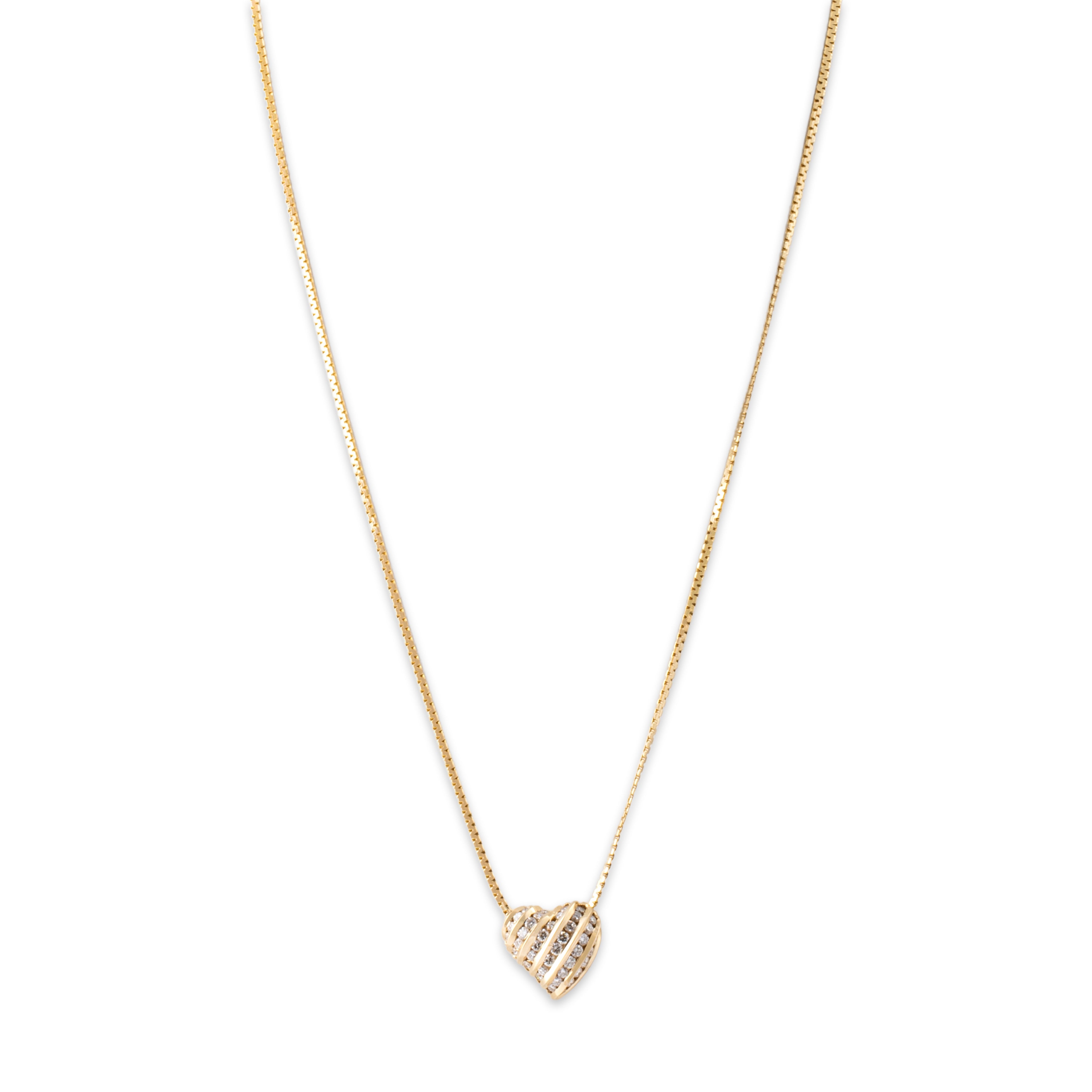 Vintage 14k Yellow Gold .75cttw Diamond Chain Channel Heart Necklace - Close-up view