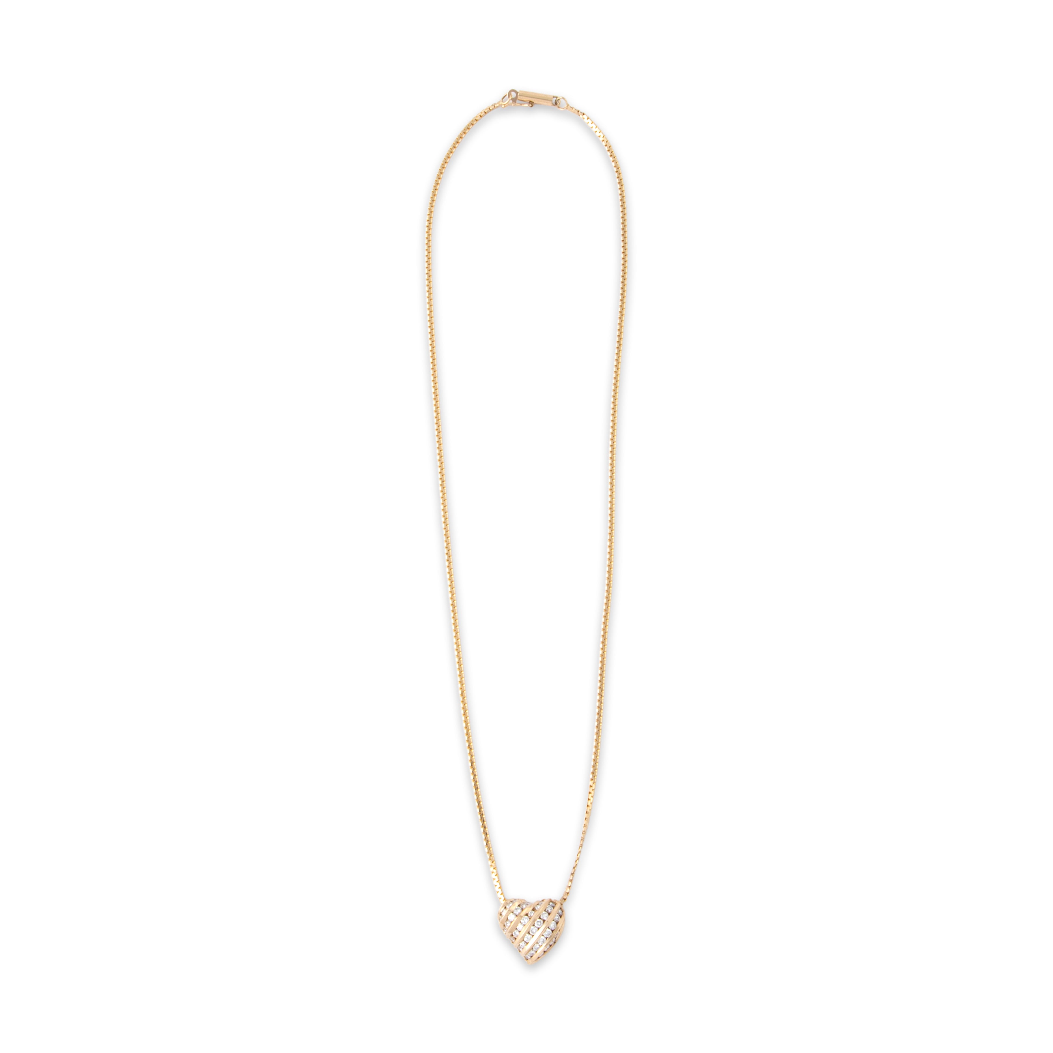 Vintage 14k Yellow Gold .75cttw Diamond Chain Channel Heart Necklace - Overall view