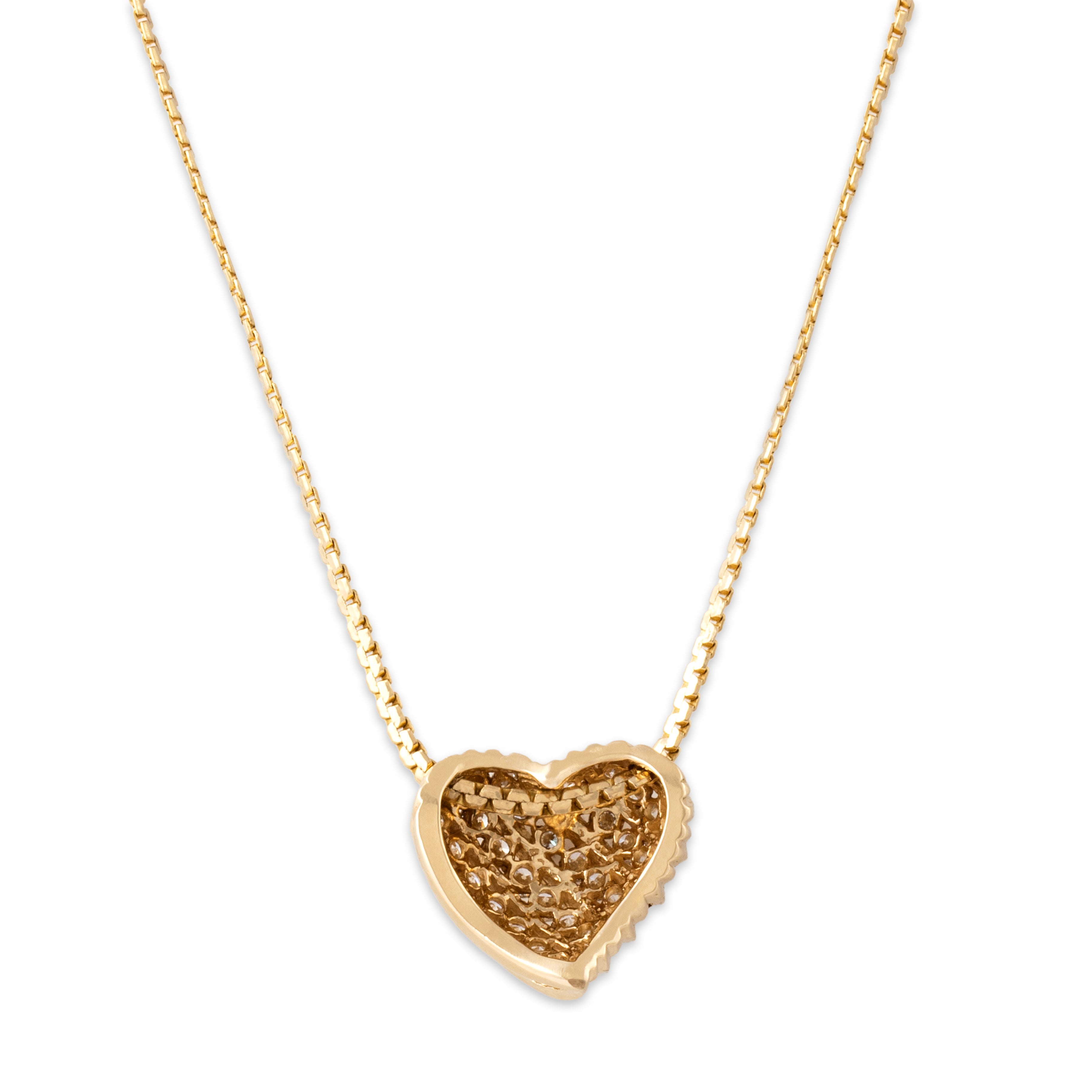 Vintage 14k Yellow Gold .75cttw Diamond Chain Channel Heart Necklace - Back view