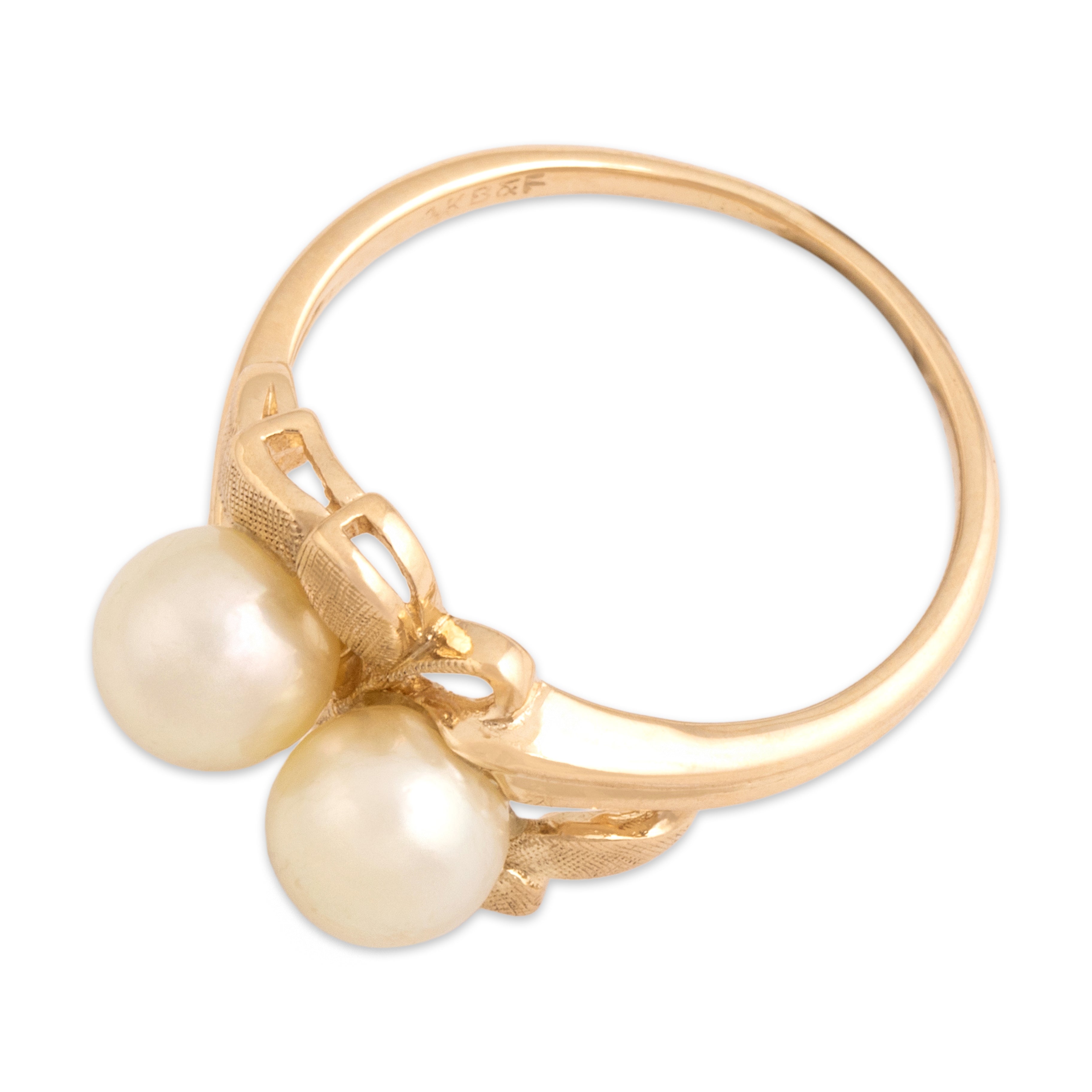 Vintage 14k Yellow Gold Pearl Lovely Luminous Textured Duo Ring - Overall view