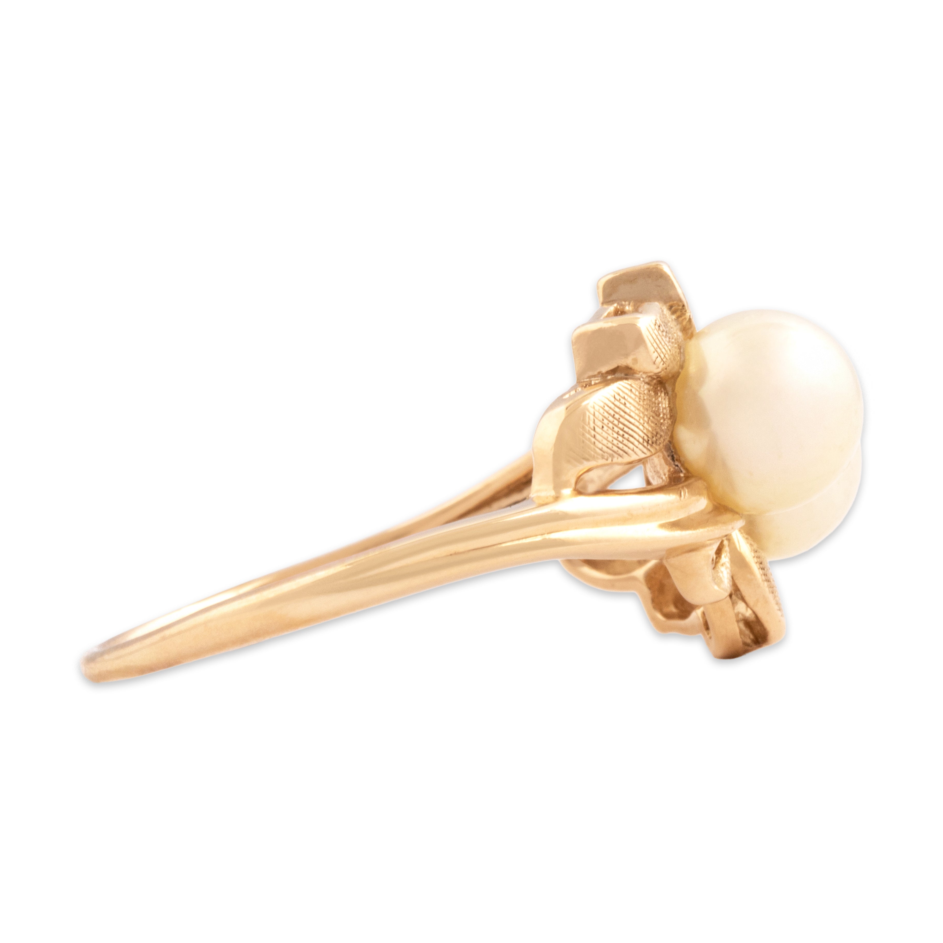 Vintage 14k Yellow Gold Pearl Lovely Luminous Textured Duo Ring - Side view