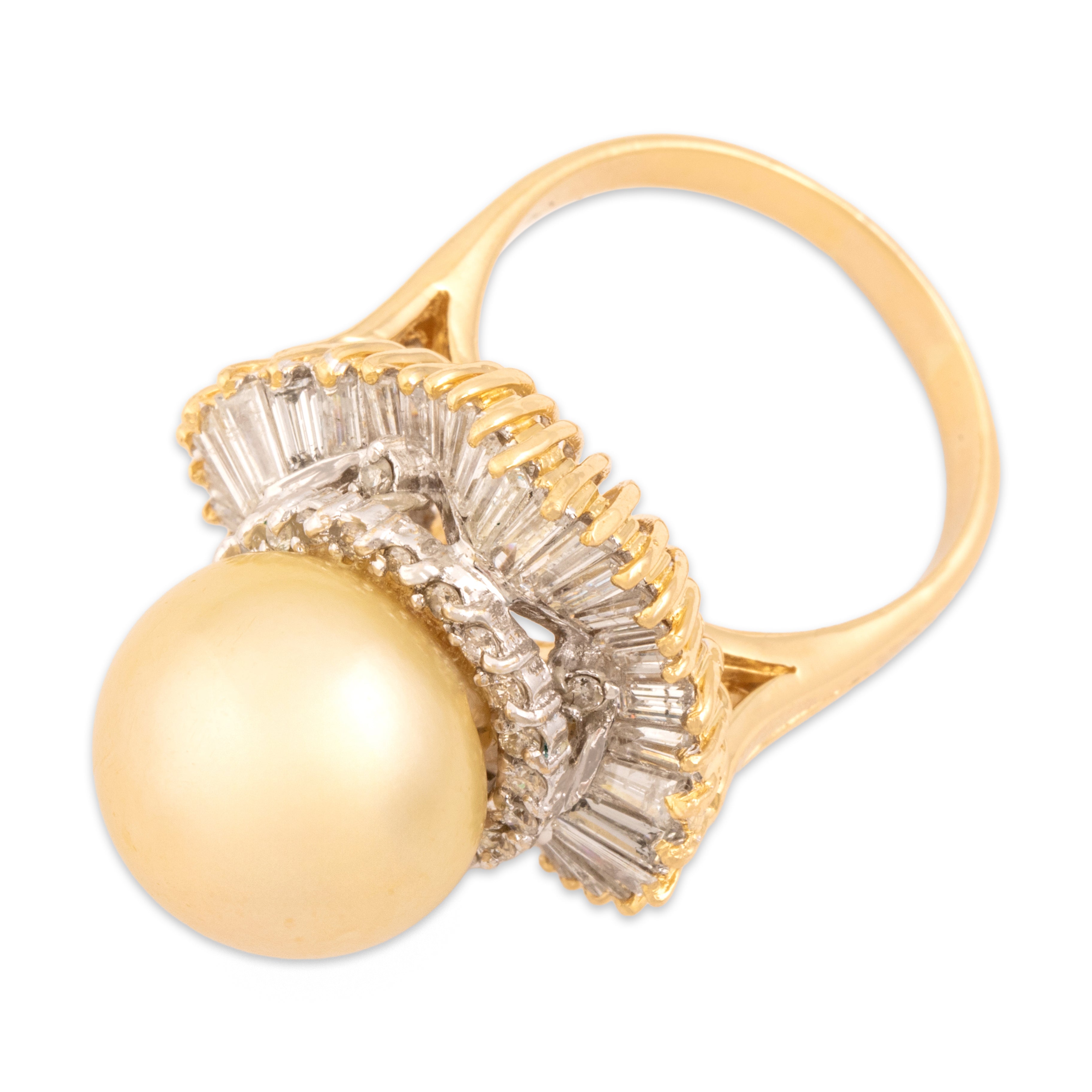 Vintage 18k Yellow Gold Golden Pearl 1.34cttw Diamond Oversized Exceptional Ballerina Halo Cocktail Ring - Overall view