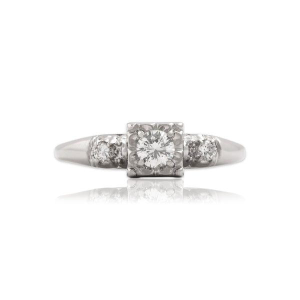 Vintage 14k White Gold Diamond Classic Gleaming Square-Set Trio Ring 9.75