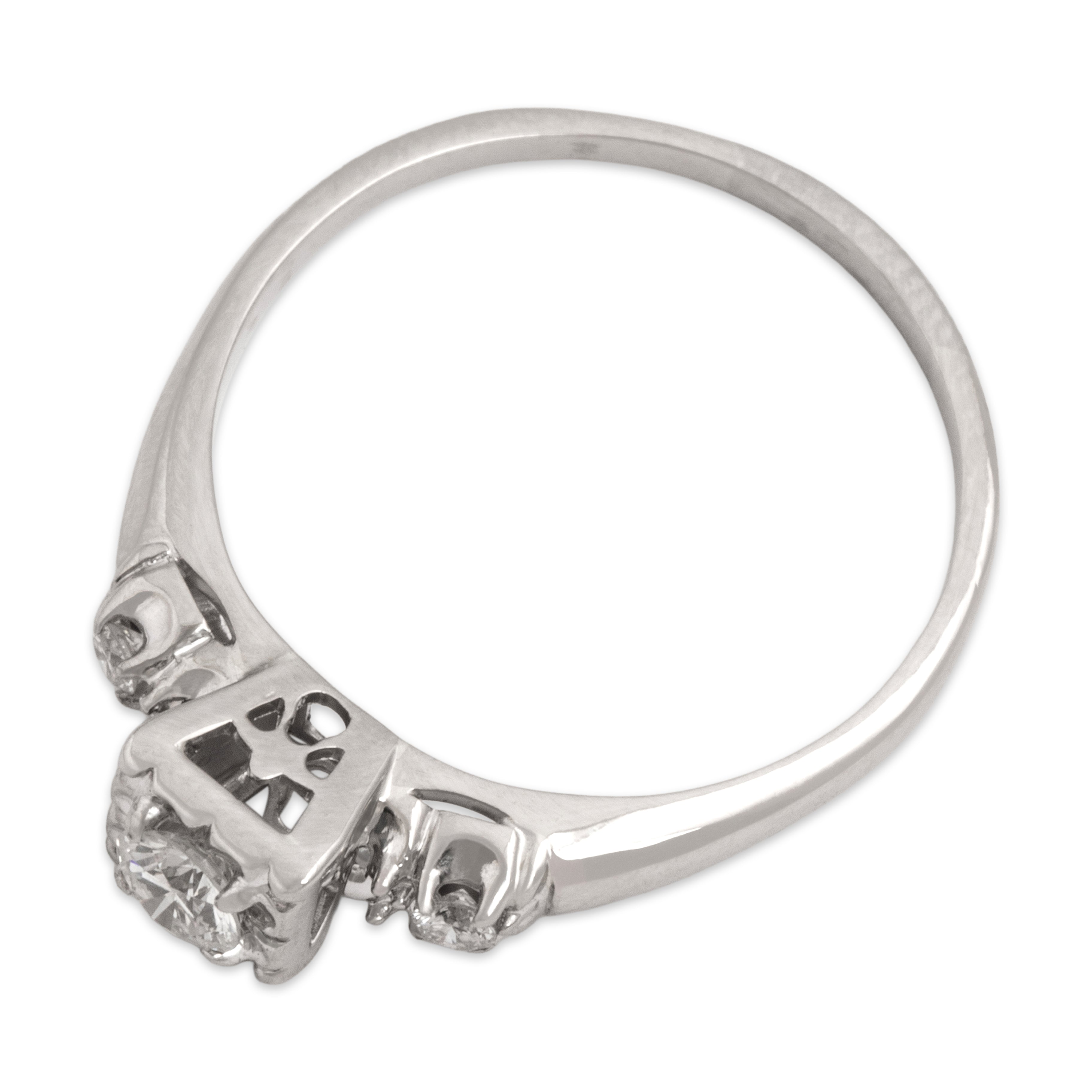 Vintage 14k White Gold Diamond Classic Gleaming Square-Set Trio Ring - Overall view