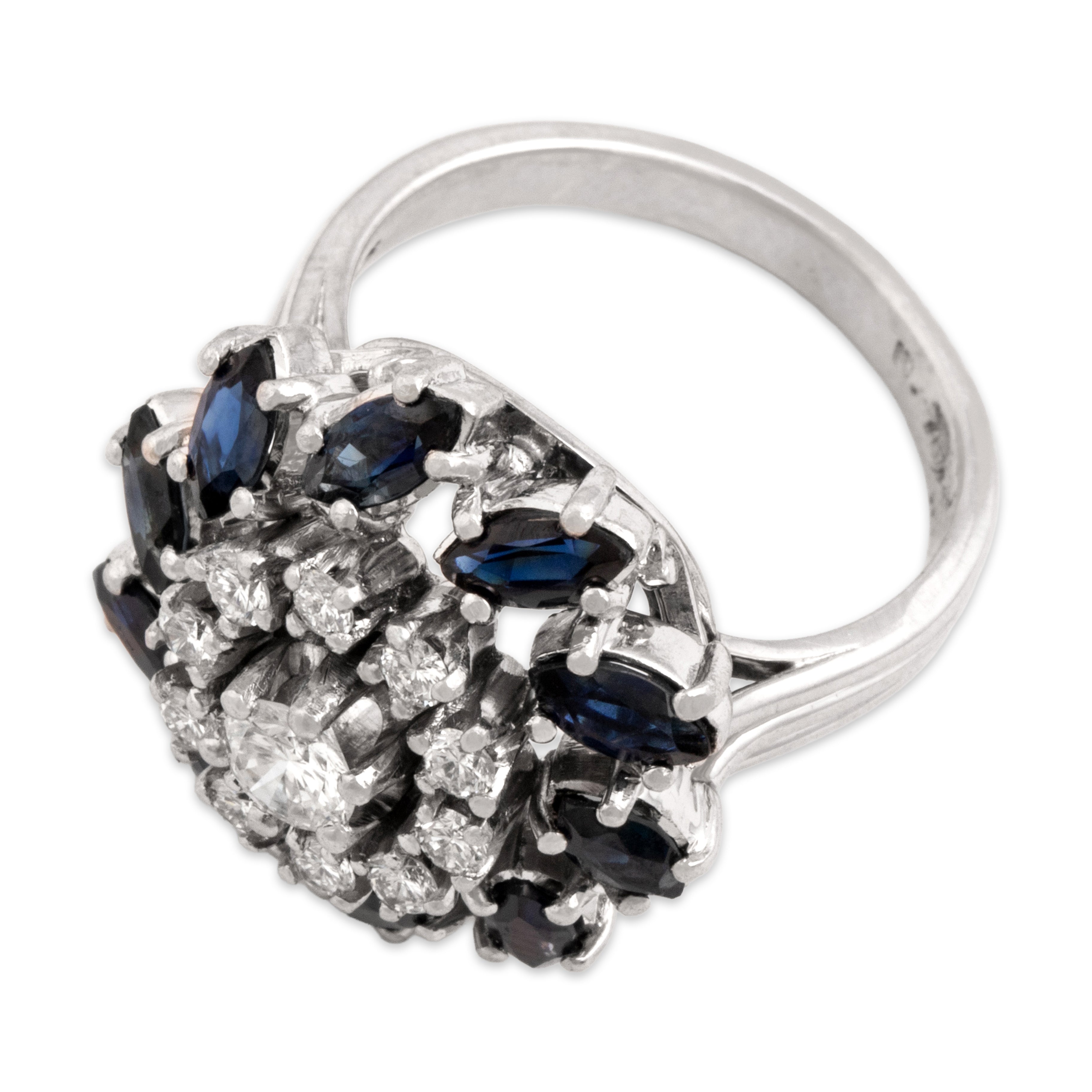 Vintage 18k White Gold 1.31cttw Blue Sapphire Diamond Halo Ring - Overall view
