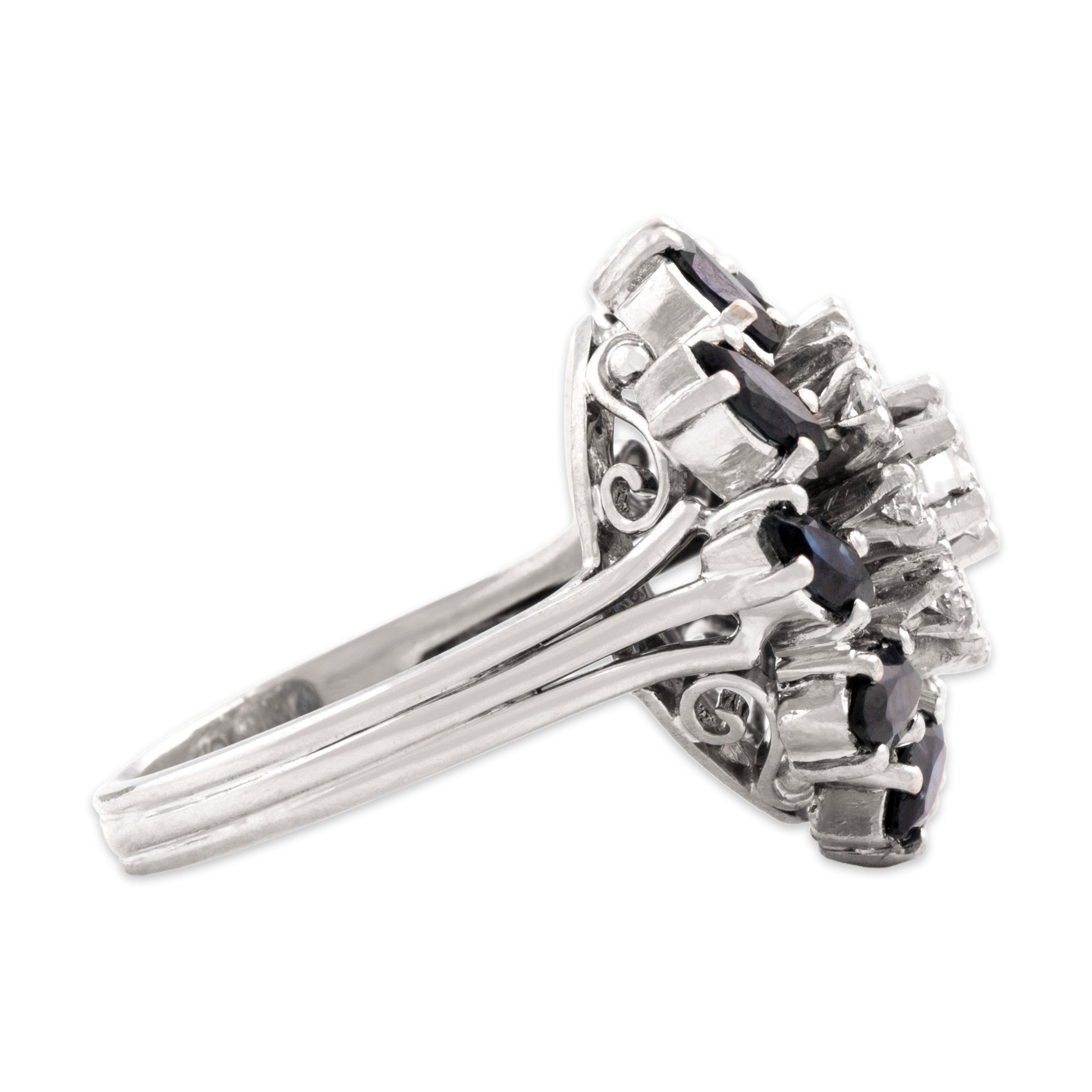 Vintage 18k White Gold 1.31cttw Blue Sapphire Diamond Halo Ring - Side view