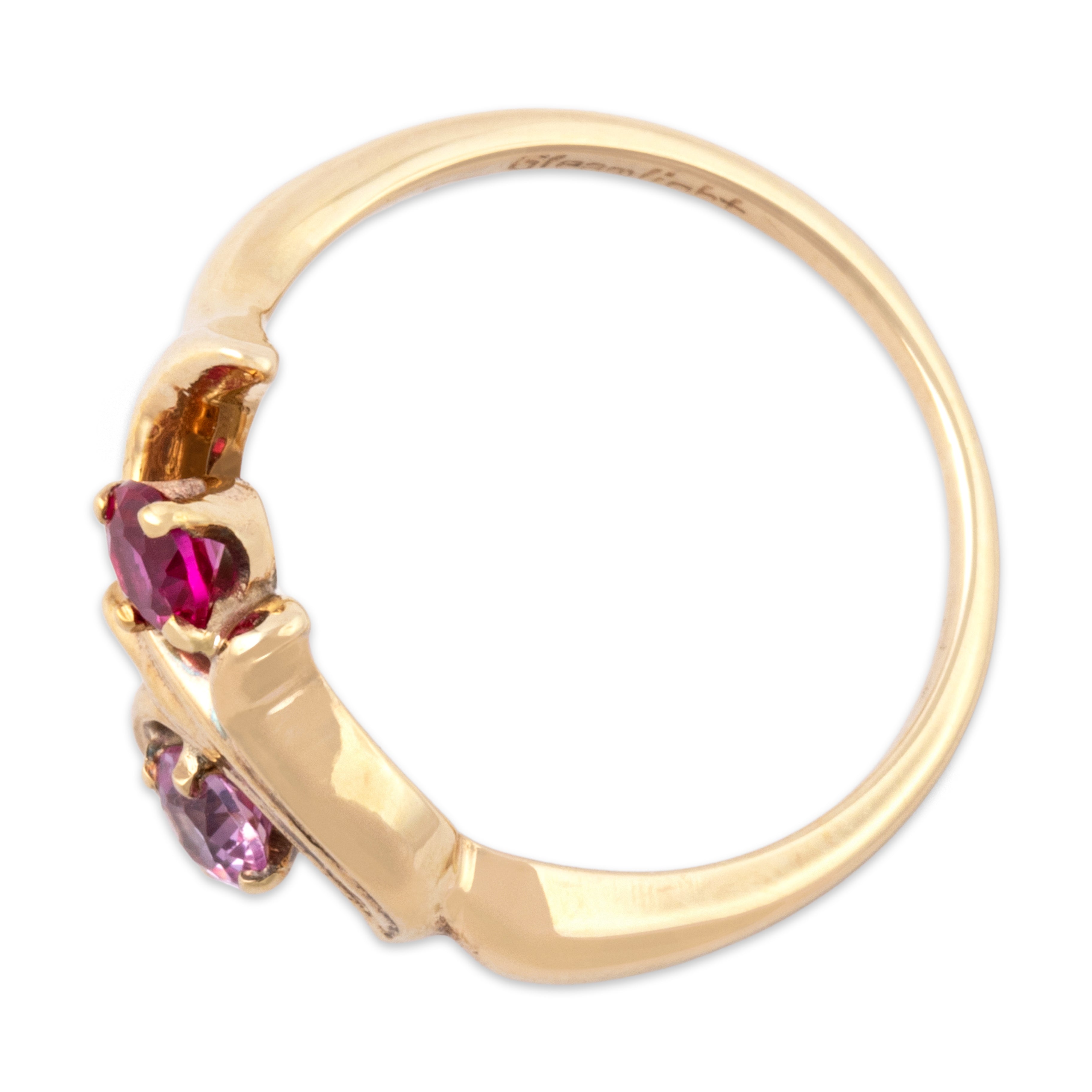 Vintage 14k Yellow Gold Pink Synthetic Sapphire Synthetic Ruby Duo Ring - Overall view
