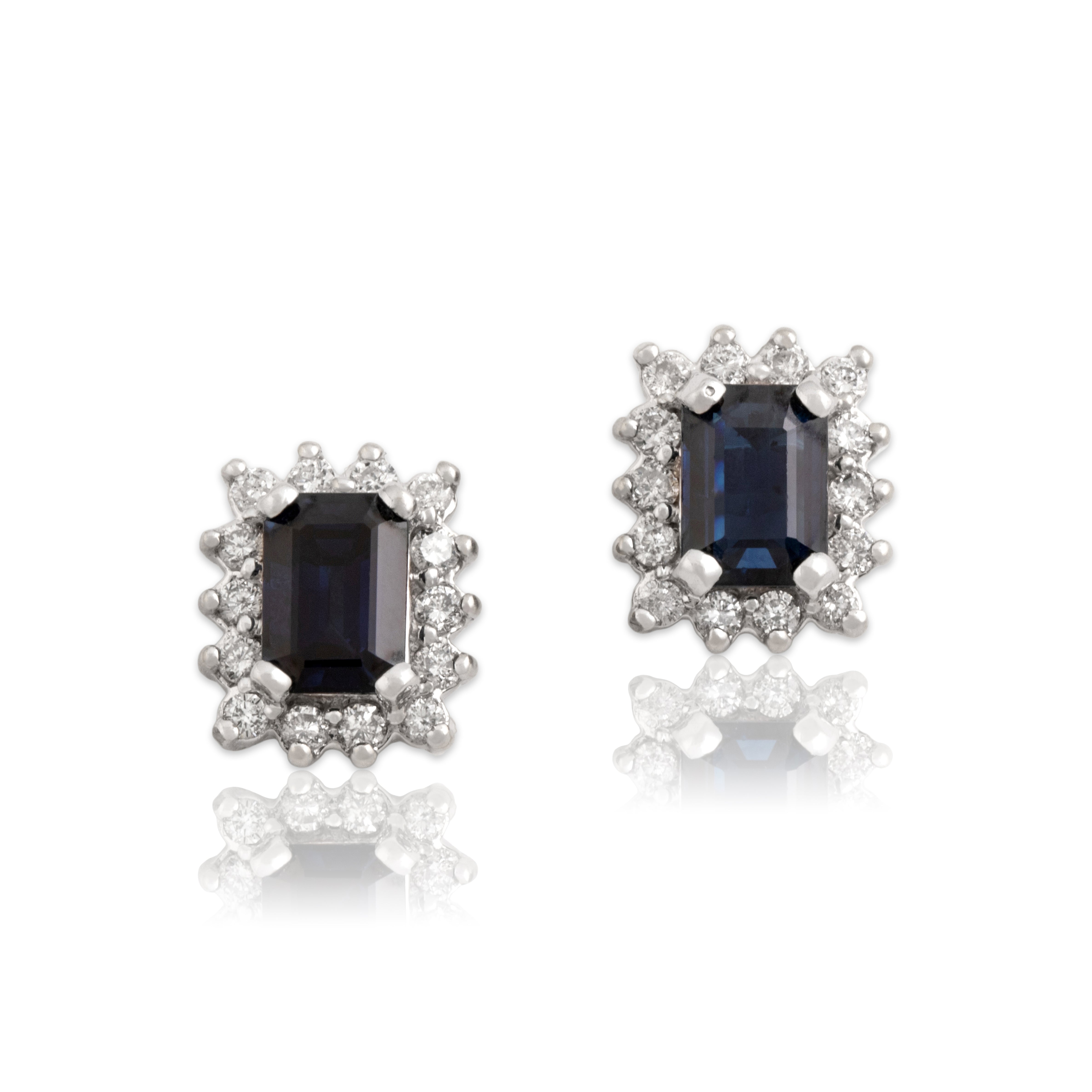 Vintage 14k White Gold 2.38cttw Blue Sapphire Diamond Stunning Halo Stud Earrings