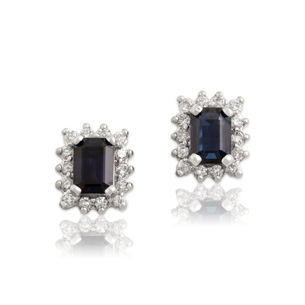 Vintage 14k White Gold 2.38cttw Blue Sapphire Diamond Stunning Halo Stud Earrings