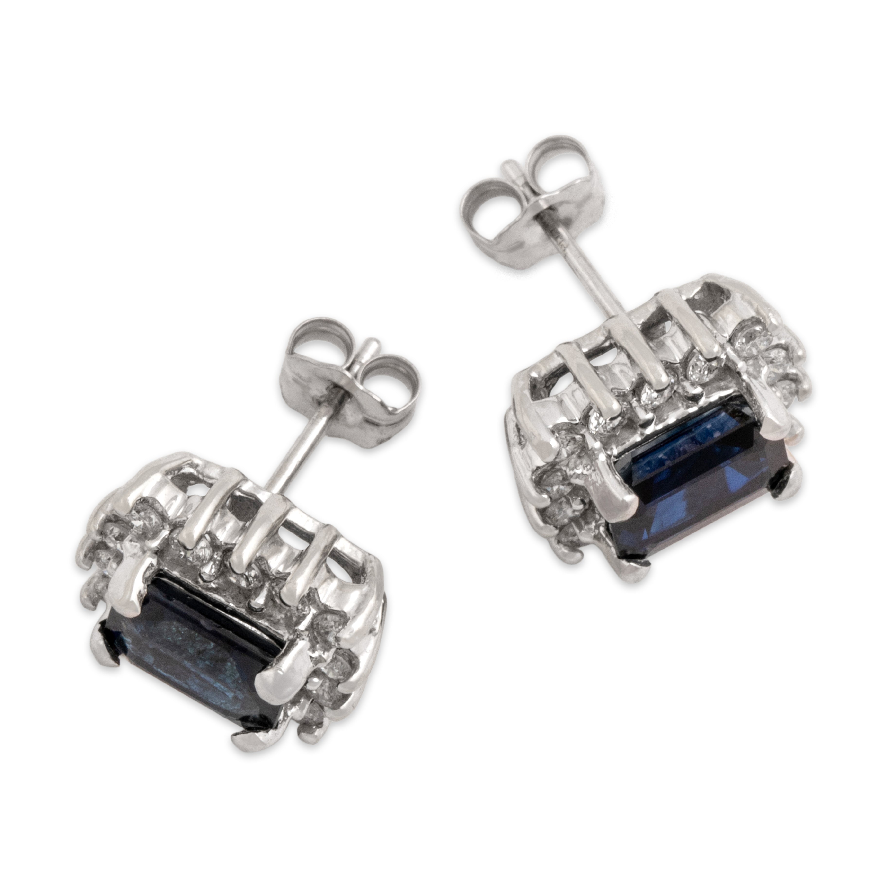 Vintage 14k White Gold 2.38cttw Blue Sapphire Diamond Stunning Halo Stud Earrings