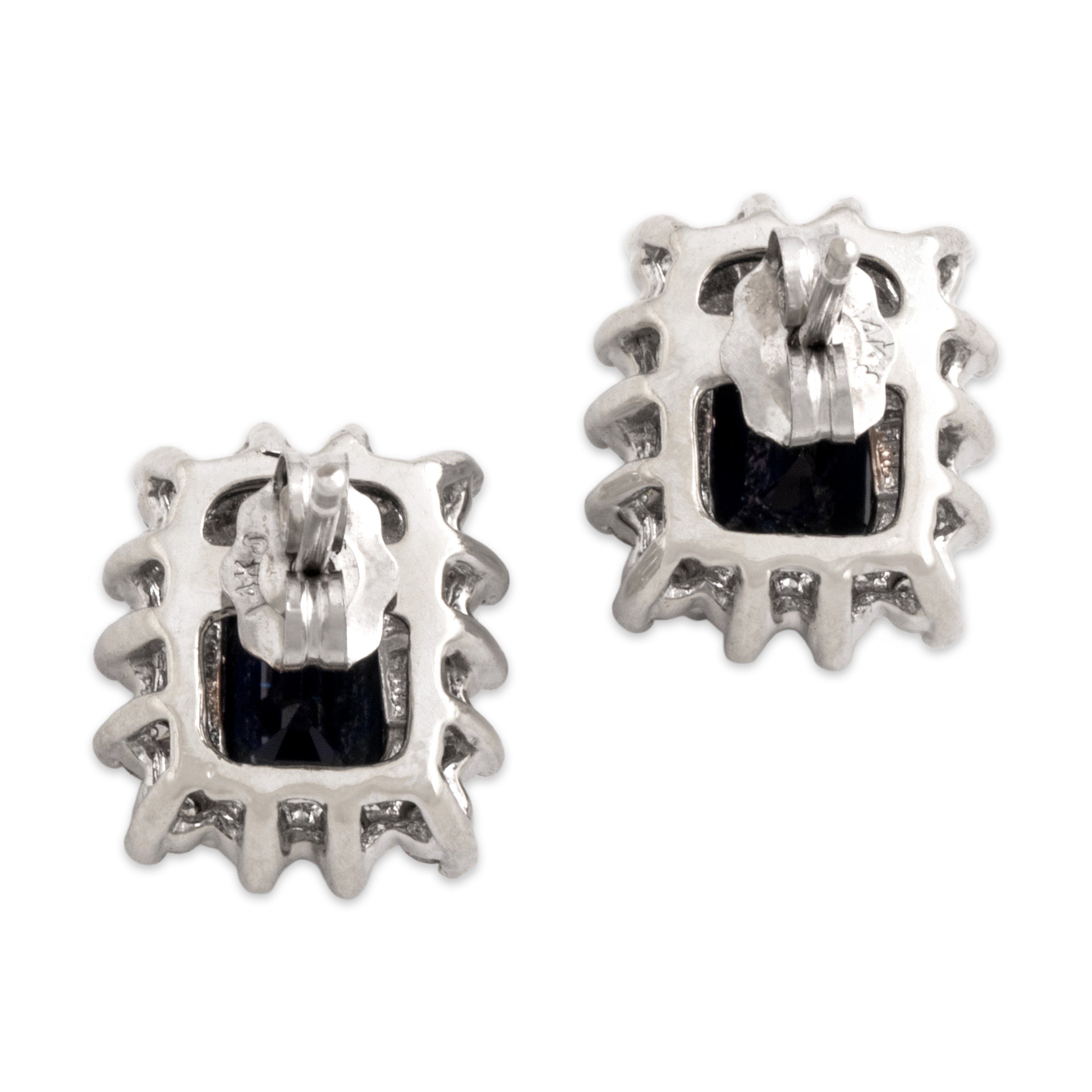 Vintage 14k White Gold 2.38cttw Blue Sapphire Diamond Stunning Halo Stud Earrings
