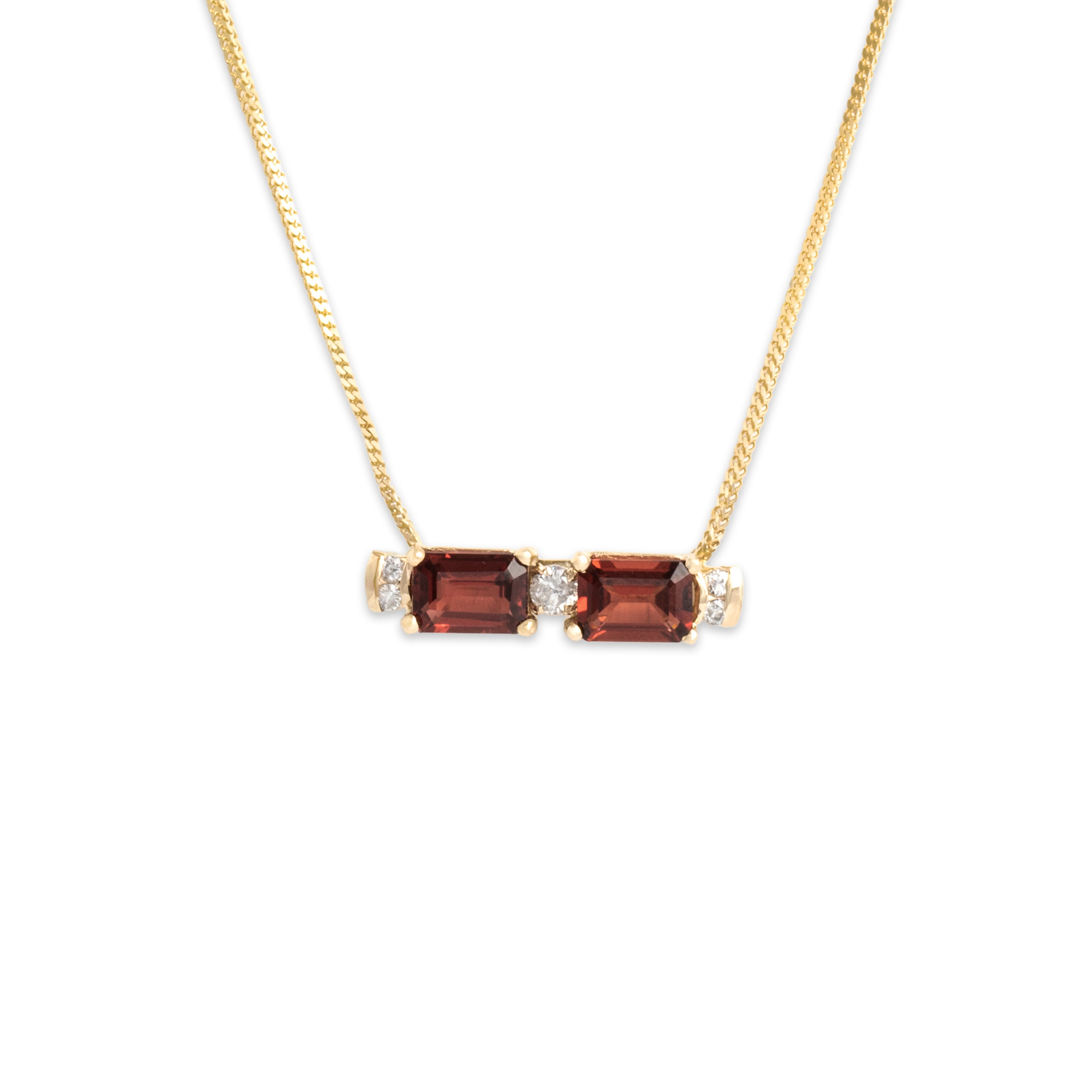 Vintage 14k Yellow Gold 2.18cttw Garnet Diamond Chic Sparkling Bar Necklace 18