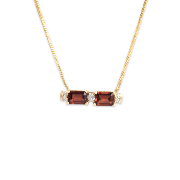 Vintage 14k Yellow Gold 2.18cttw Garnet Diamond Chic Sparkling Bar Necklace 18