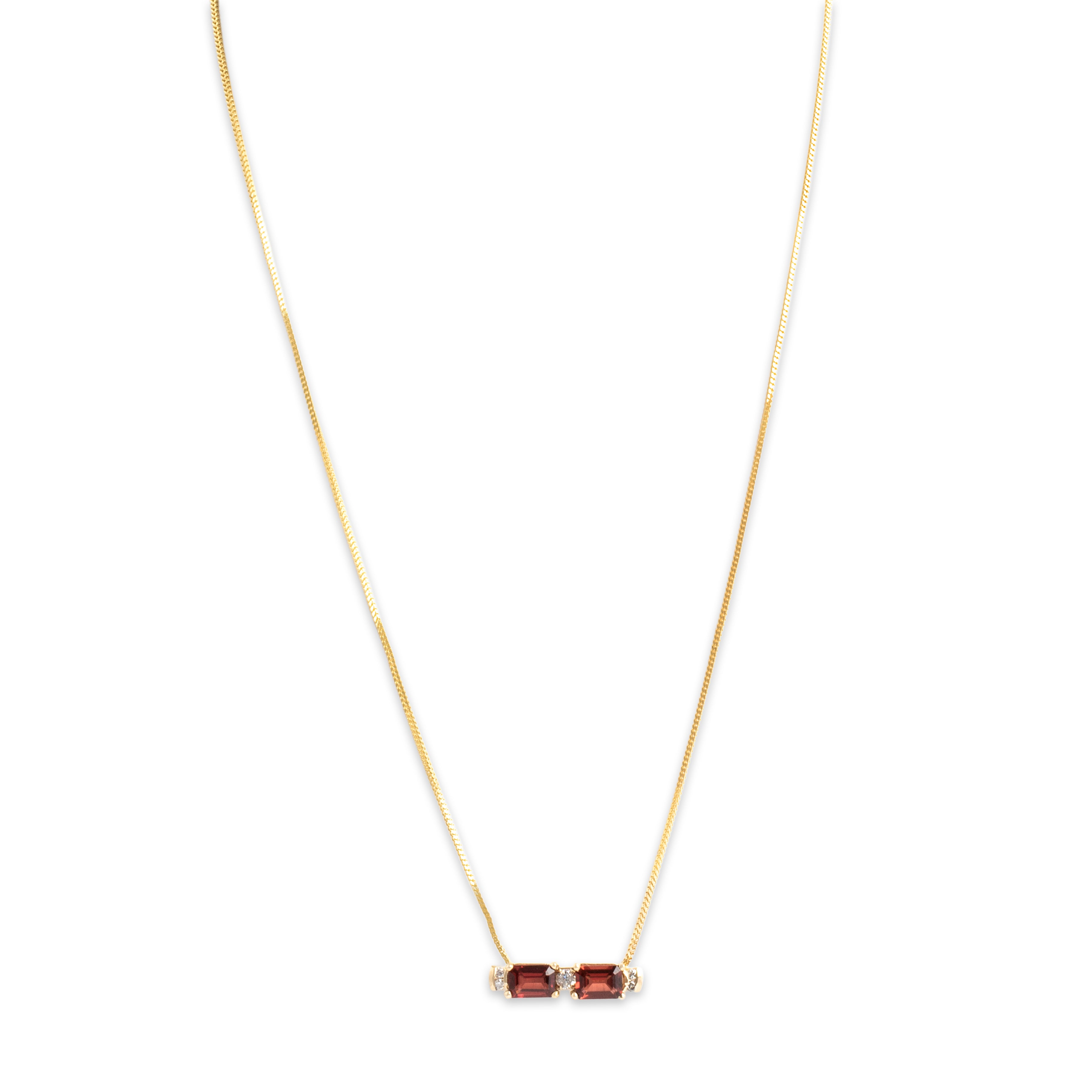 Vintage 14k Yellow Gold 2.18cttw Garnet Diamond Chic Sparkling Bar Necklace - detail view #1