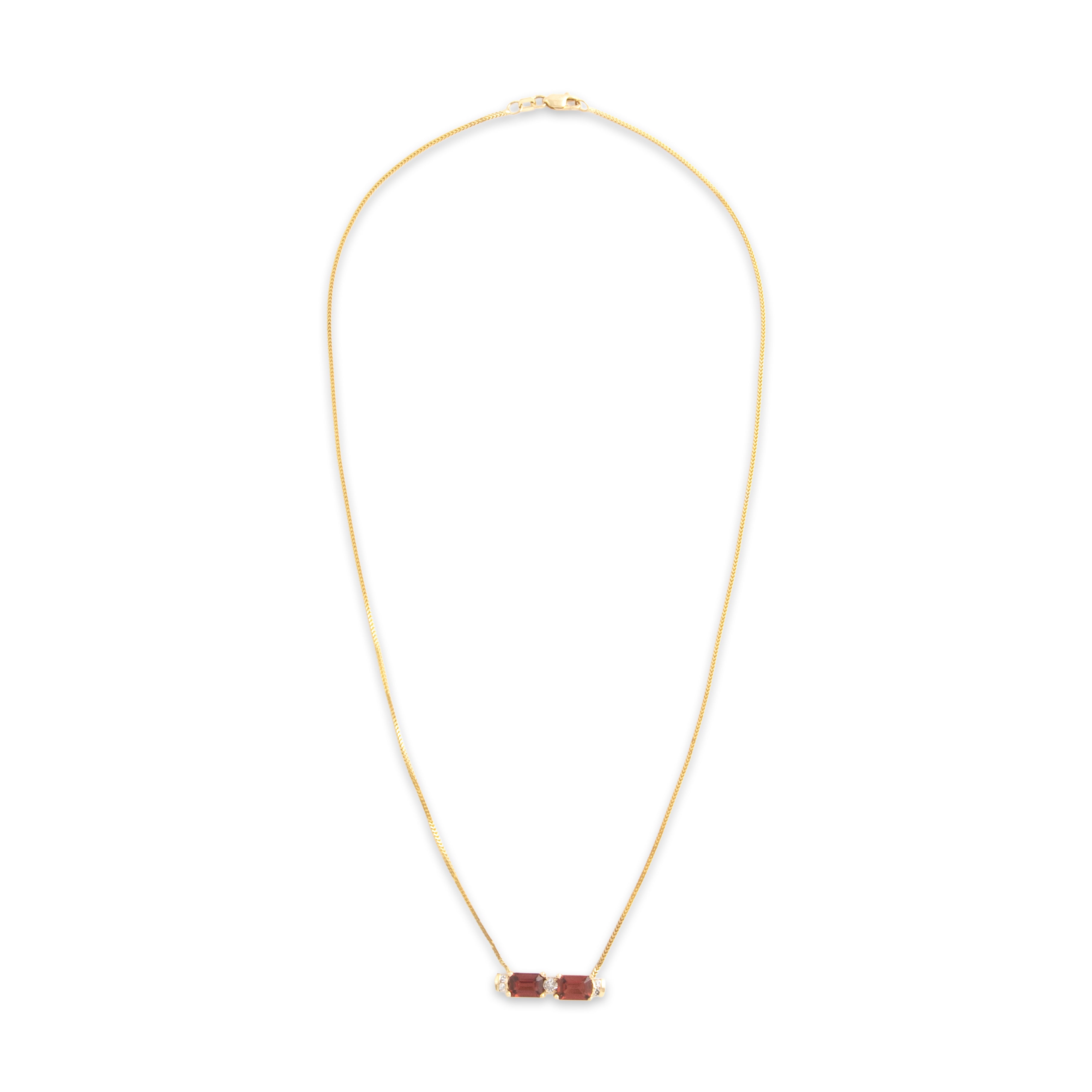 Vintage 14k Yellow Gold 2.18cttw Garnet Diamond Chic Sparkling Bar Necklace - Overall view
