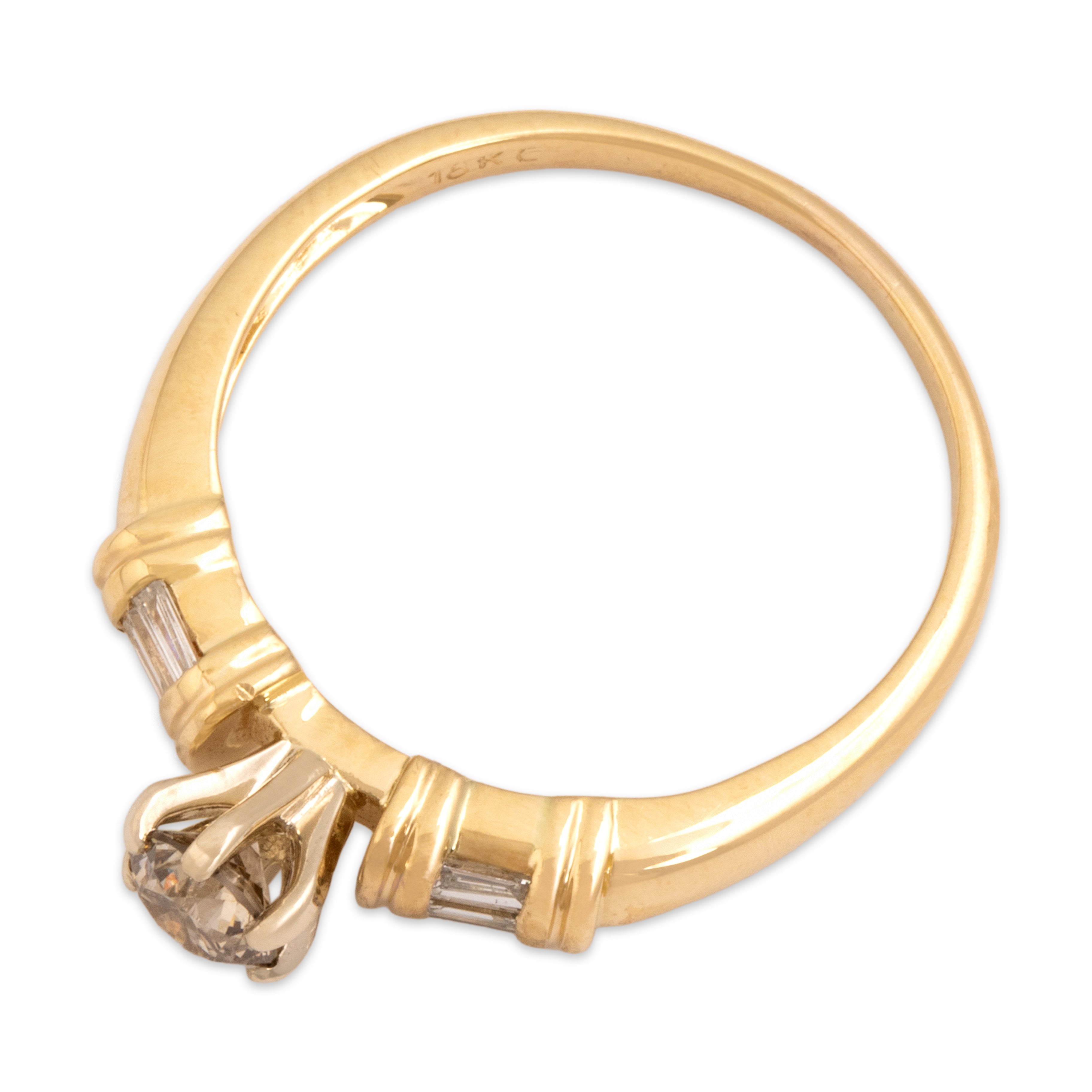 Vintage 18k Yellow Gold Champagne Diamond Diamond Classic Baguette Accented Ring - Overall view