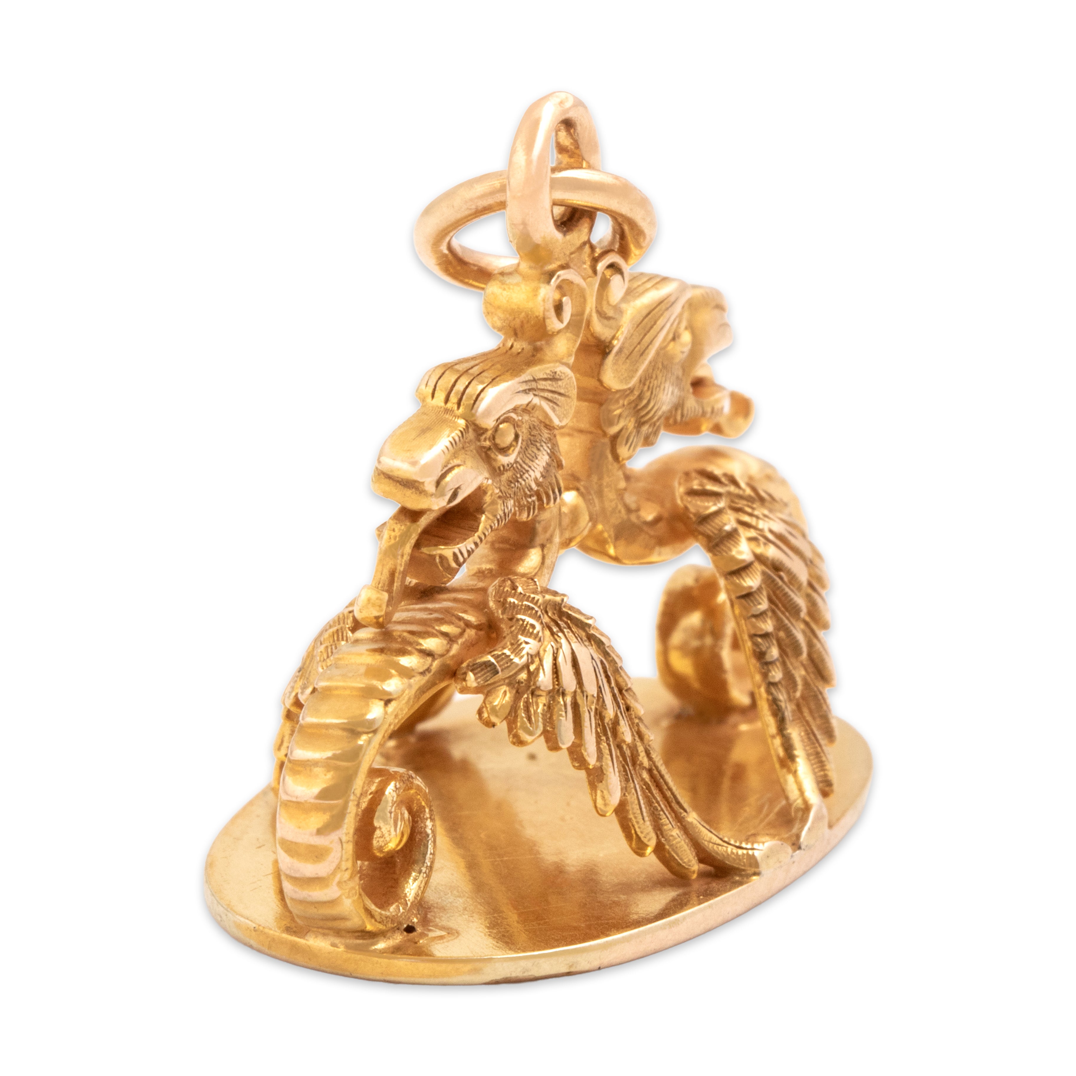 Antique Victorian 14k Yellow Gold Fantastic Figural Mystical Winged Dragon Fob Charm / Pendant - detail view #1