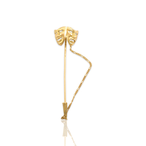 Vintage Italian 18k Yellow Gold Comedy Tragedy Drama Mask Stickpin Pin