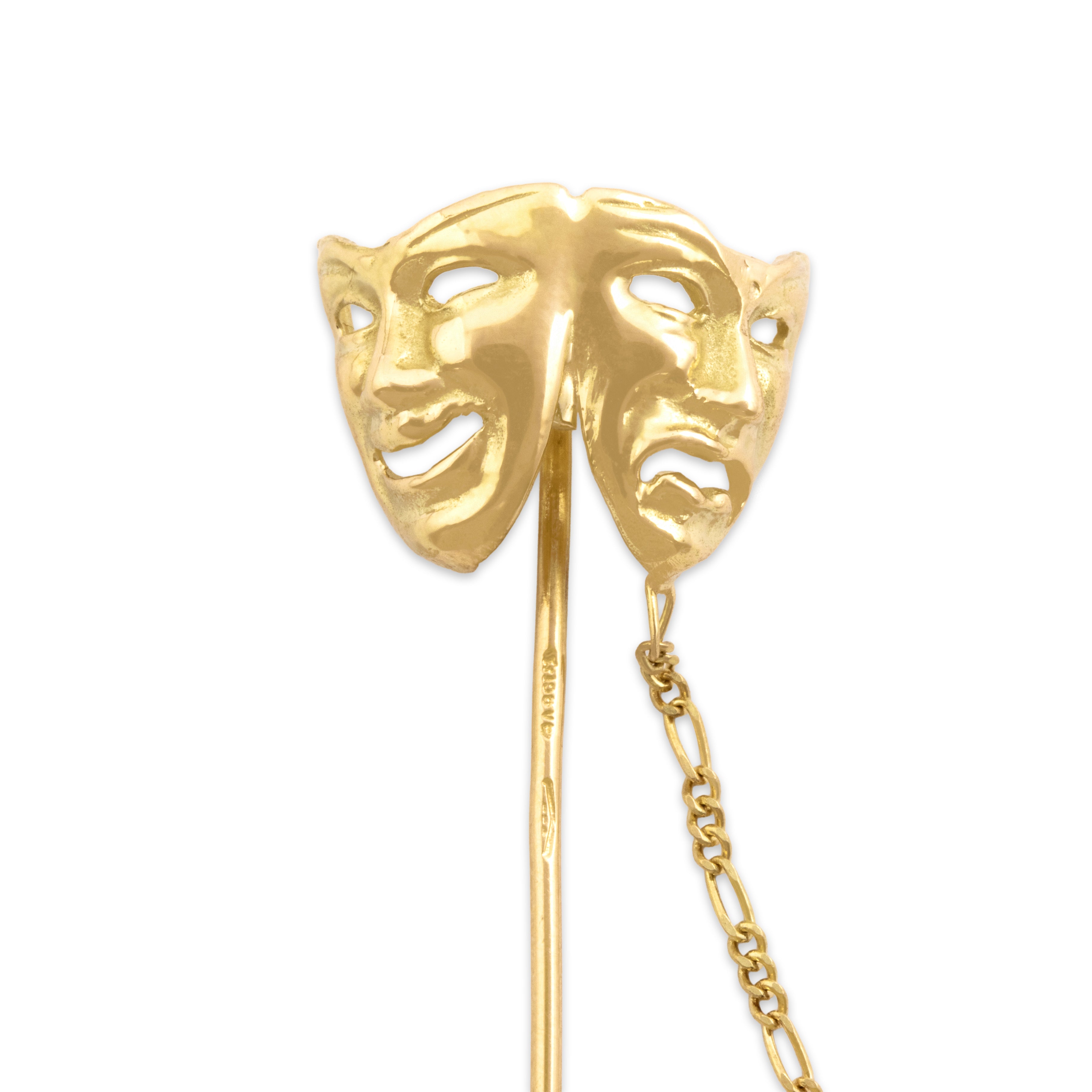 Vintage Italian 18k Yellow Gold Comedy Tragedy Drama Mask Stickpin Pin - detail view #1