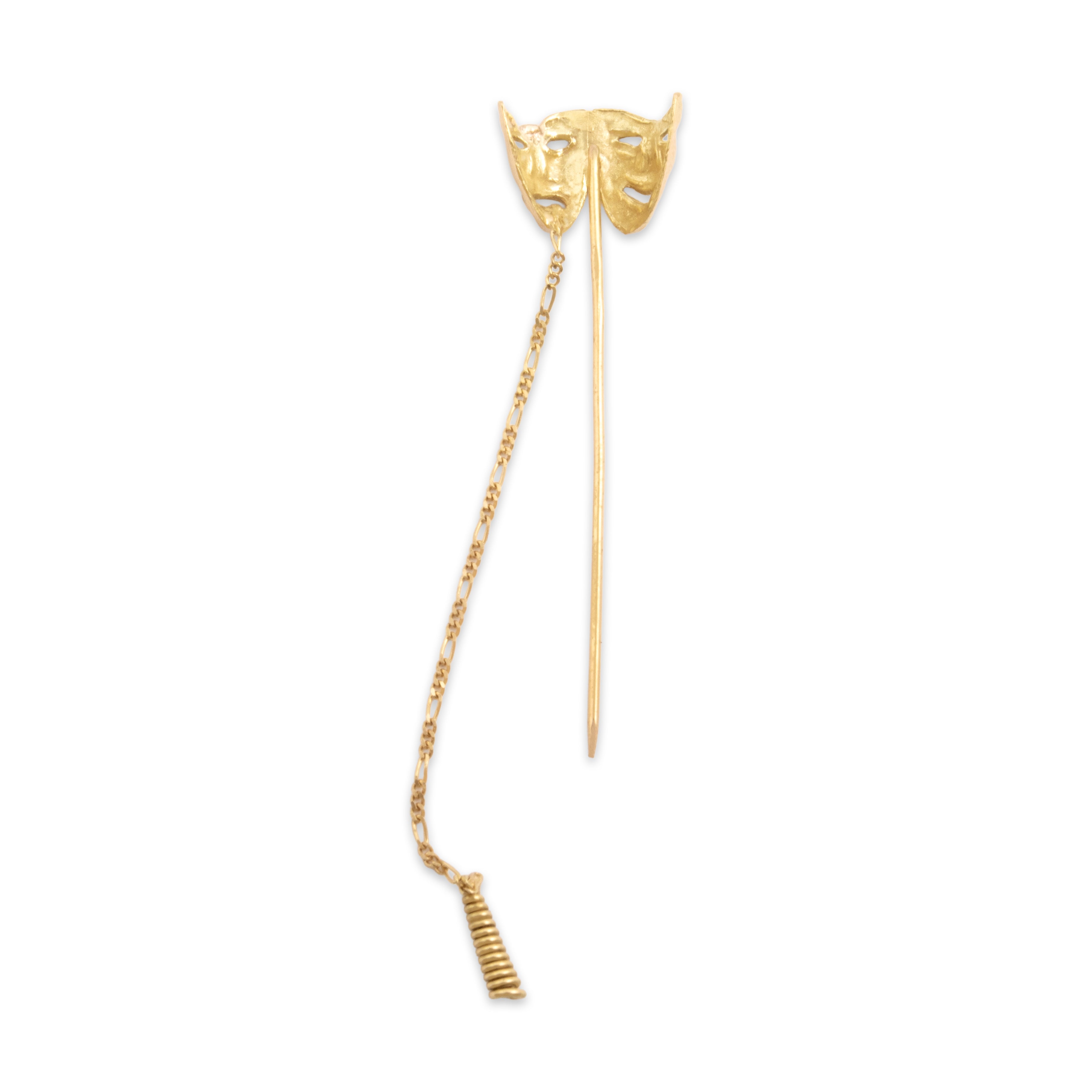 Vintage Italian 18k Yellow Gold Comedy Tragedy Drama Mask Stickpin Pin - Back view
