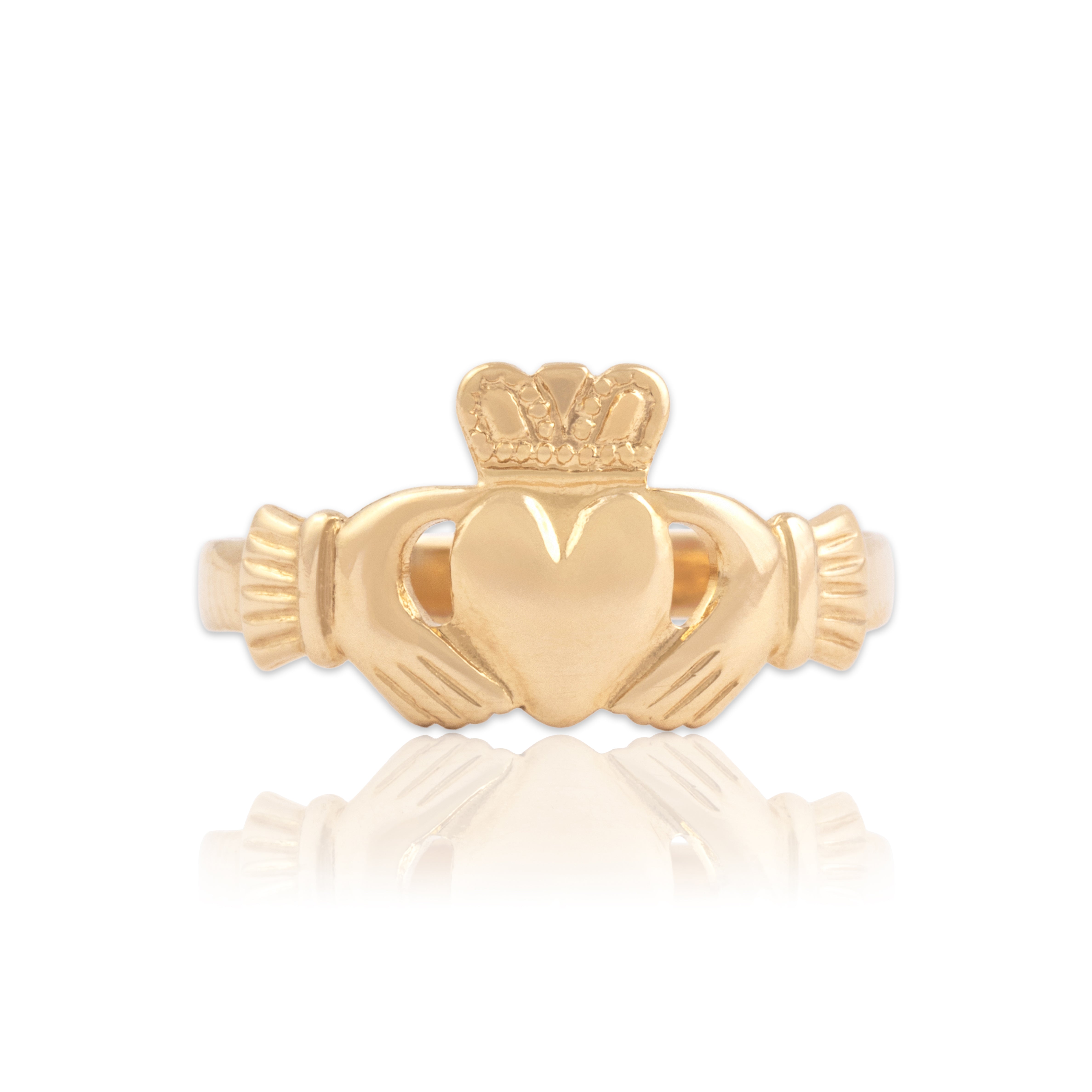 Vintage Irish Lightweight 14k Yellow Gold Classic Claddagh Ring - Close-up view