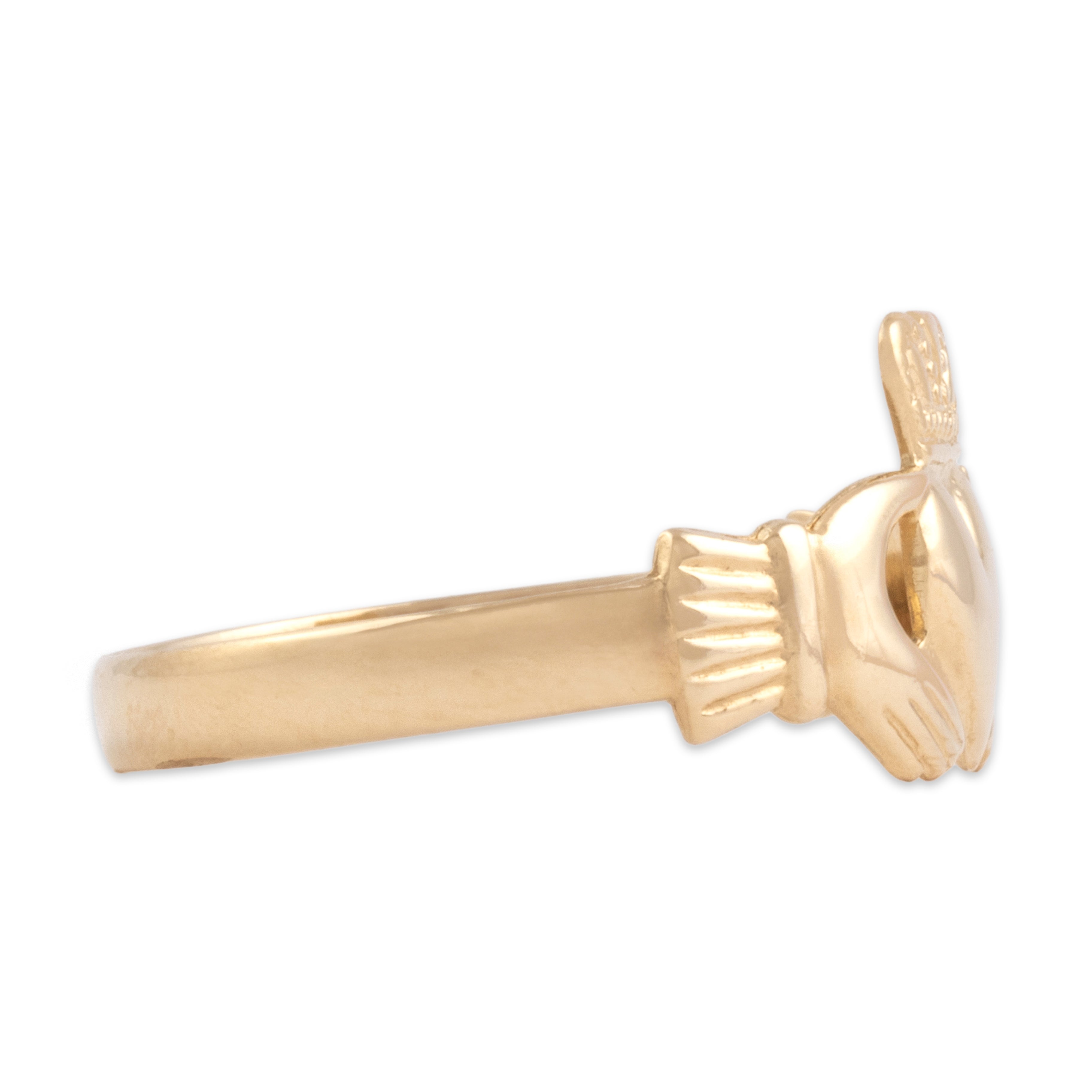Vintage Irish Lightweight 14k Yellow Gold Classic Claddagh Ring - Side view
