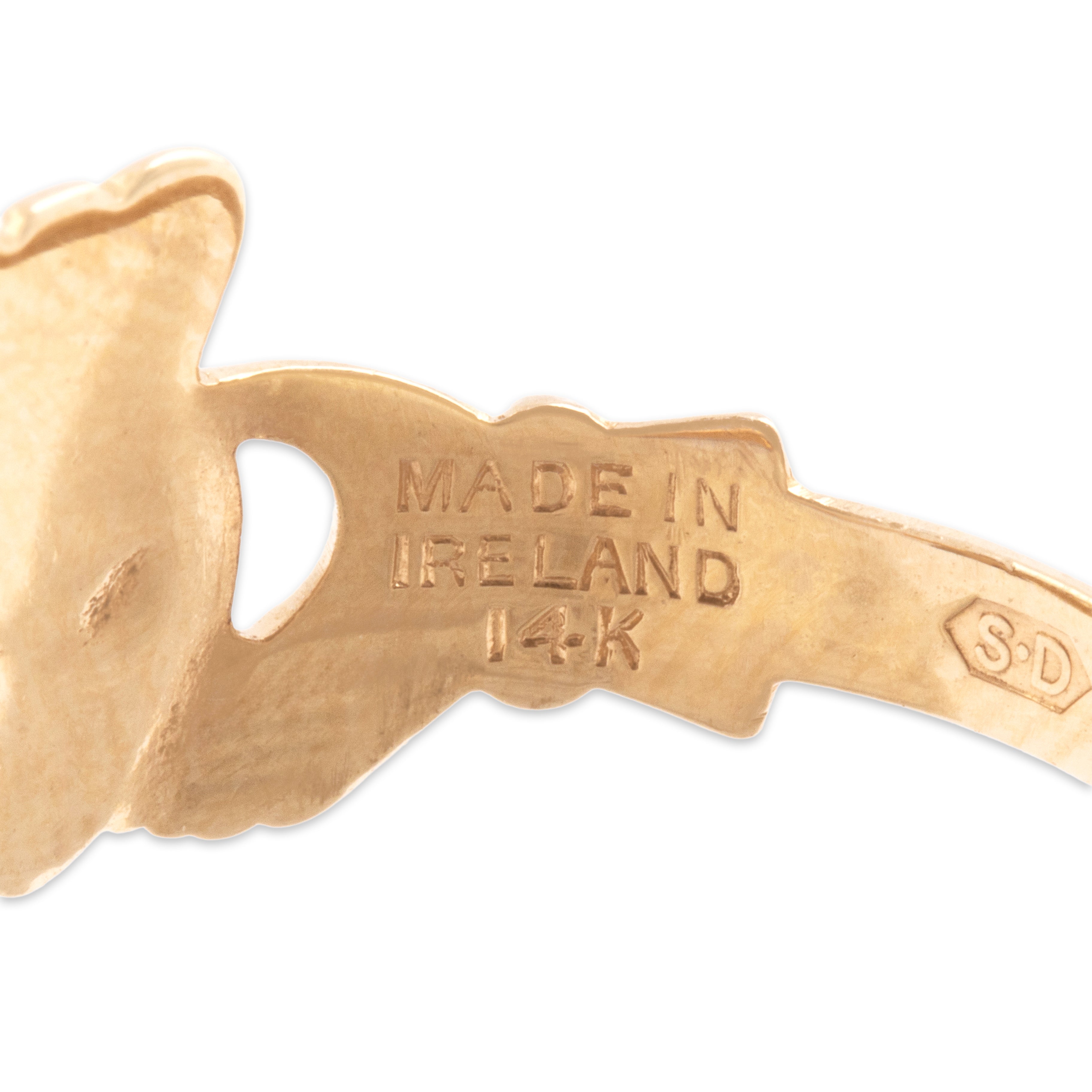 Vintage Irish Lightweight 14k Yellow Gold Classic Claddagh Ring - Hallmark view
