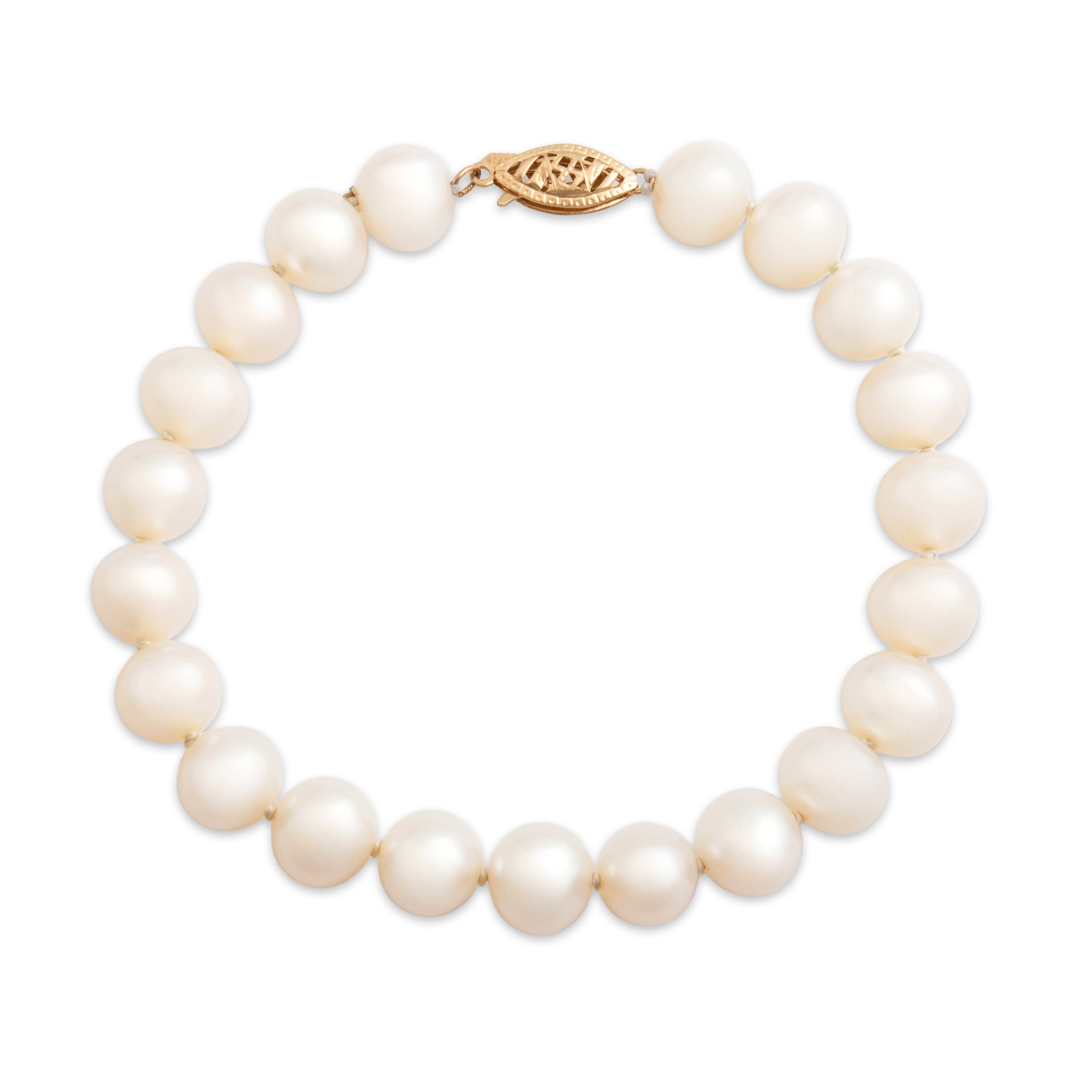 Vintage 14k Yellow Gold Pearl Classic Luminous Strand Bracelet 6.5