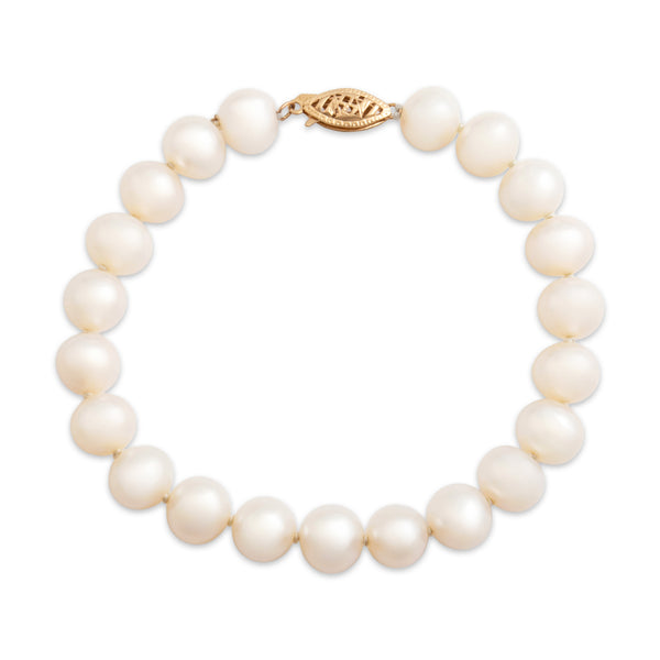 Vintage 14k Yellow Gold Pearl Classic Luminous Strand Bracelet 6.5