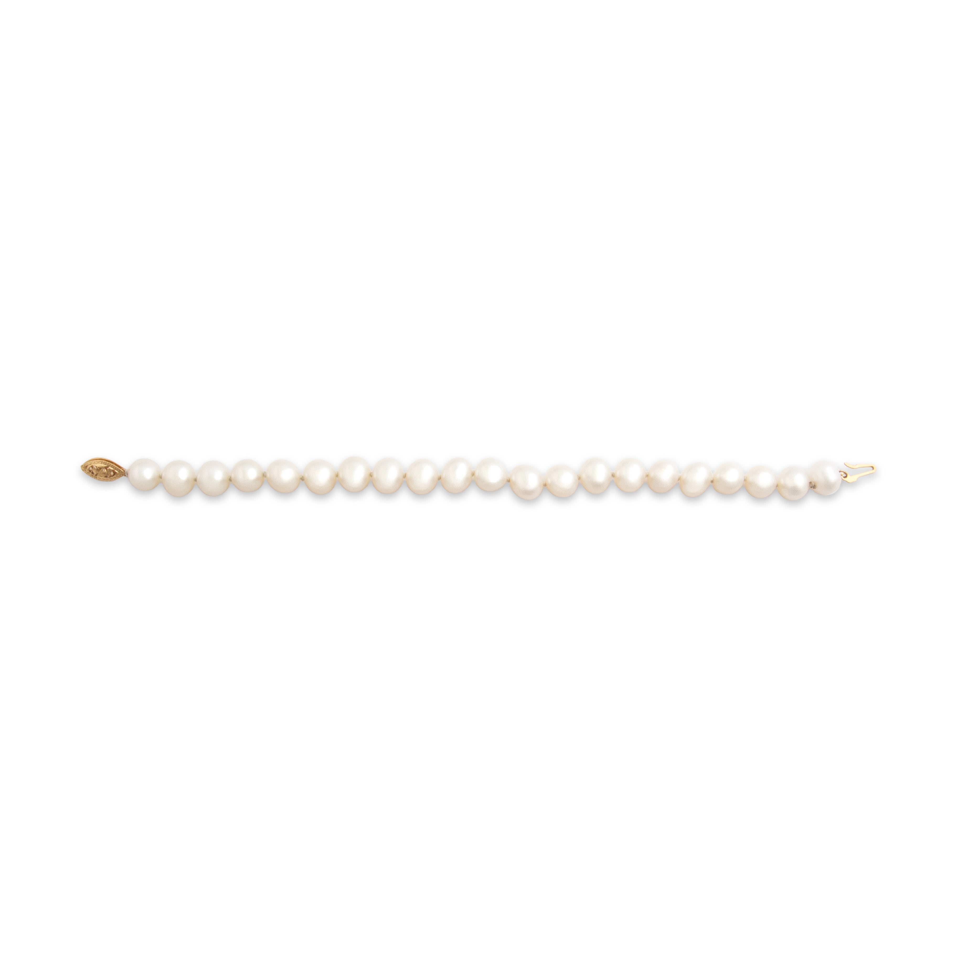 Vintage 14k Yellow Gold Pearl Classic Luminous Strand Bracelet - Overall view