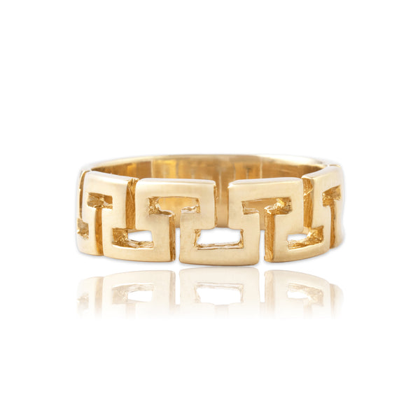 Vintage 14k Yellow Gold Open Greek Key Band Ring - Close-up view