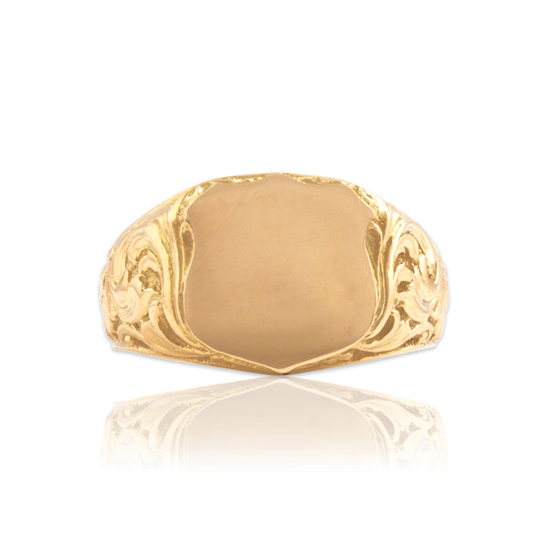 Antique Heavy 14k Yellow Gold Flourishing Shield Signet Ring 10.50