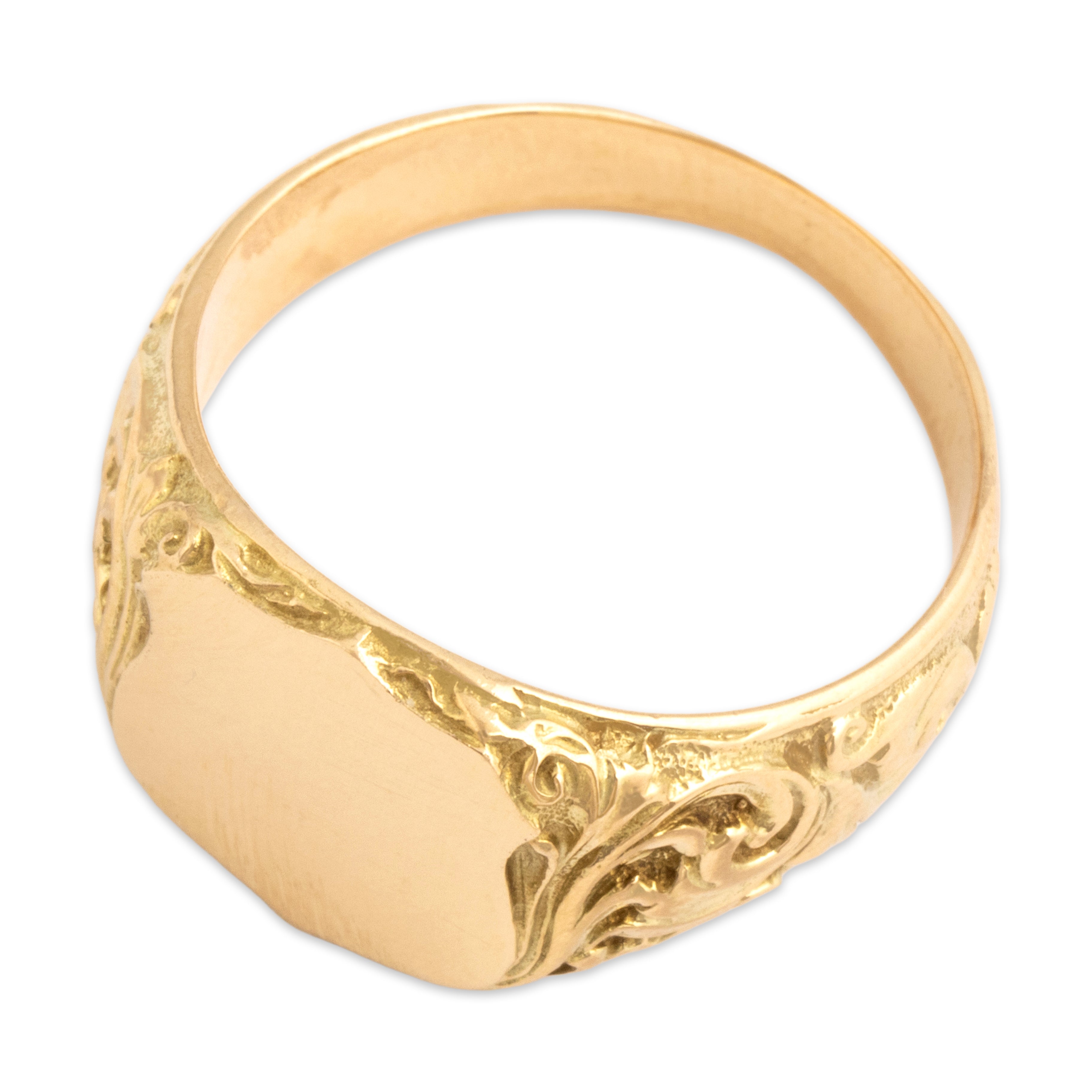 Antique Heavy 14k Yellow Gold Flourishing Shield Signet Ring - Overall view