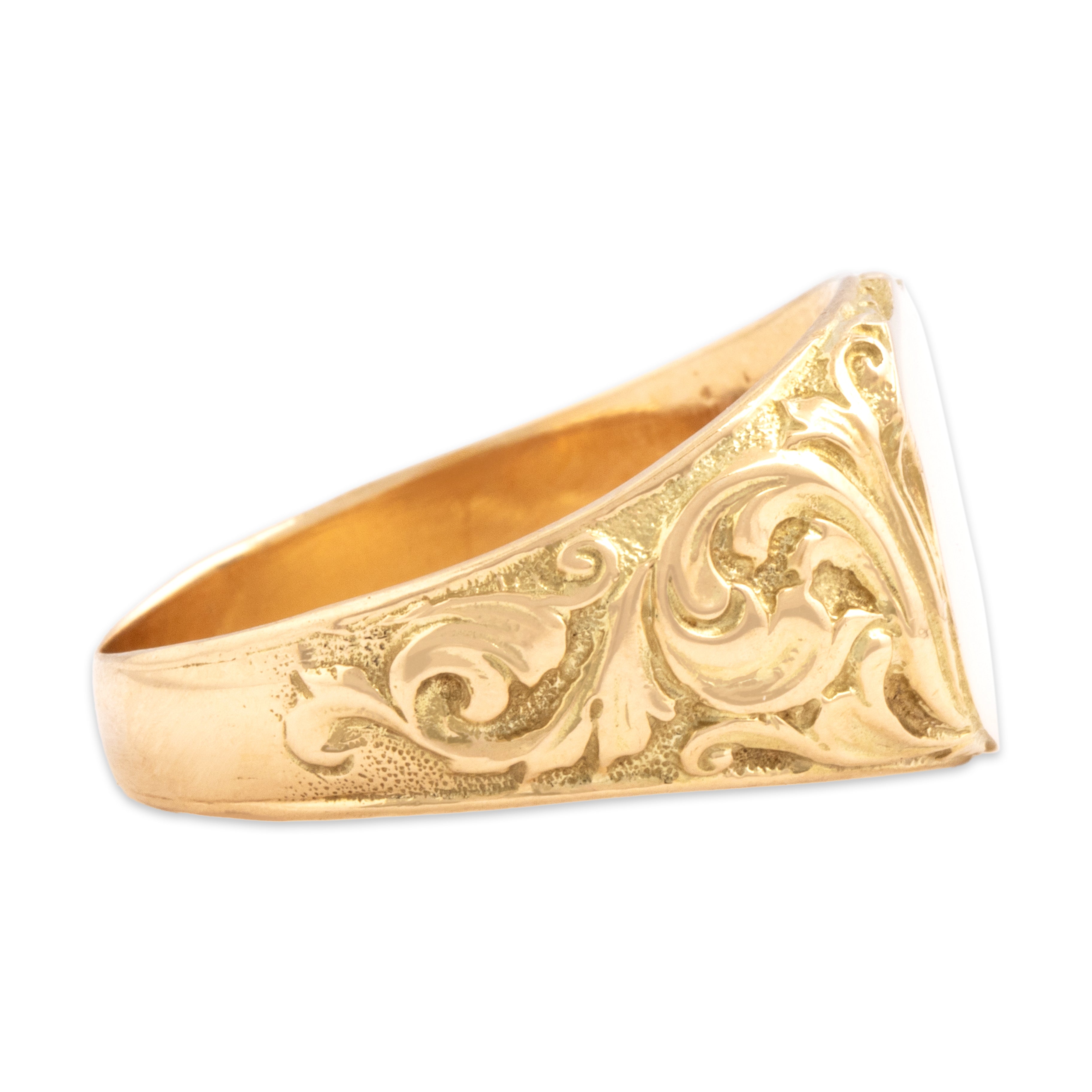 Antique Heavy 14k Yellow Gold Flourishing Shield Signet Ring - Side view