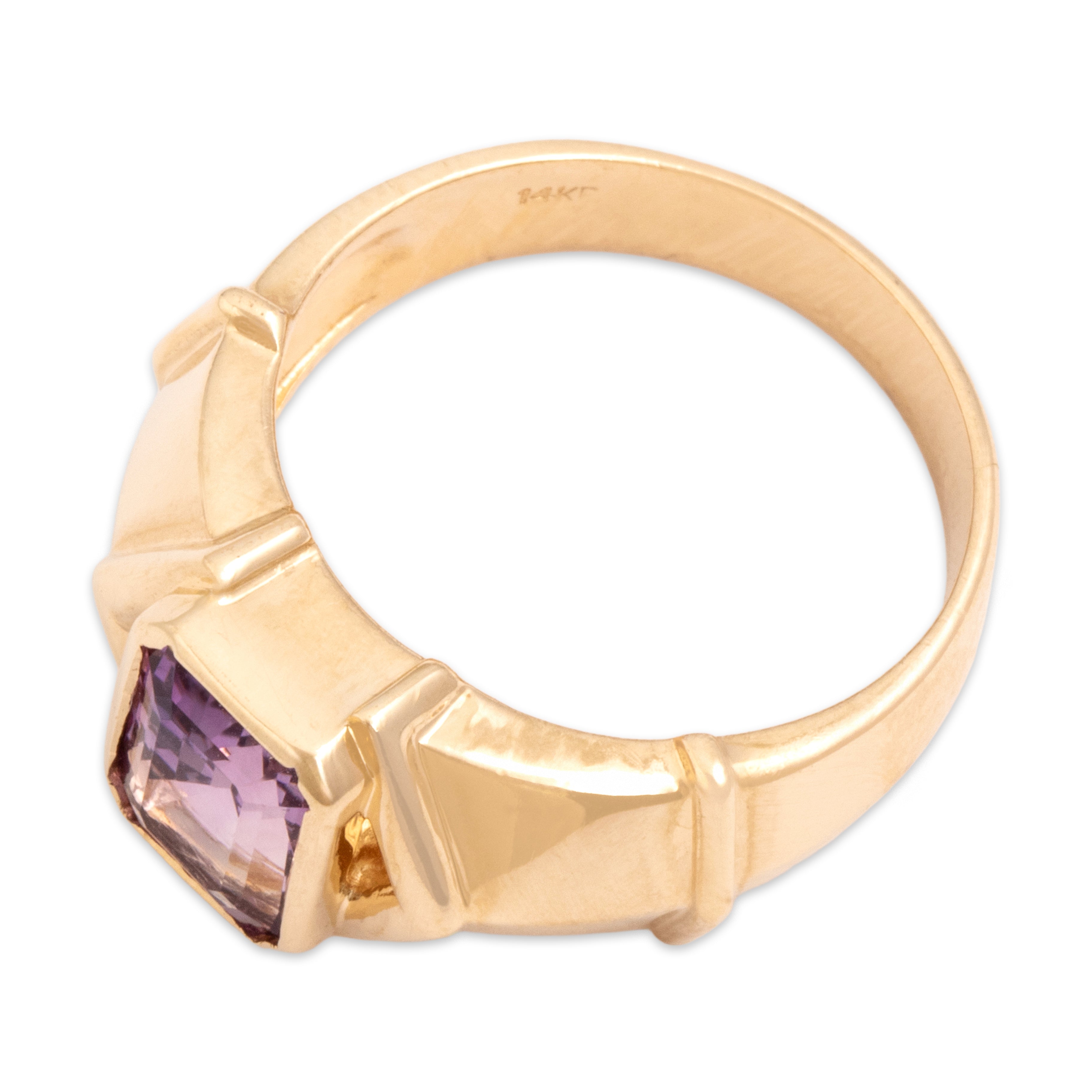 Vintage 14k Yellow Gold 1.54ct Amethyst Dynamic Wide Band Solitaire Ring - Overall view