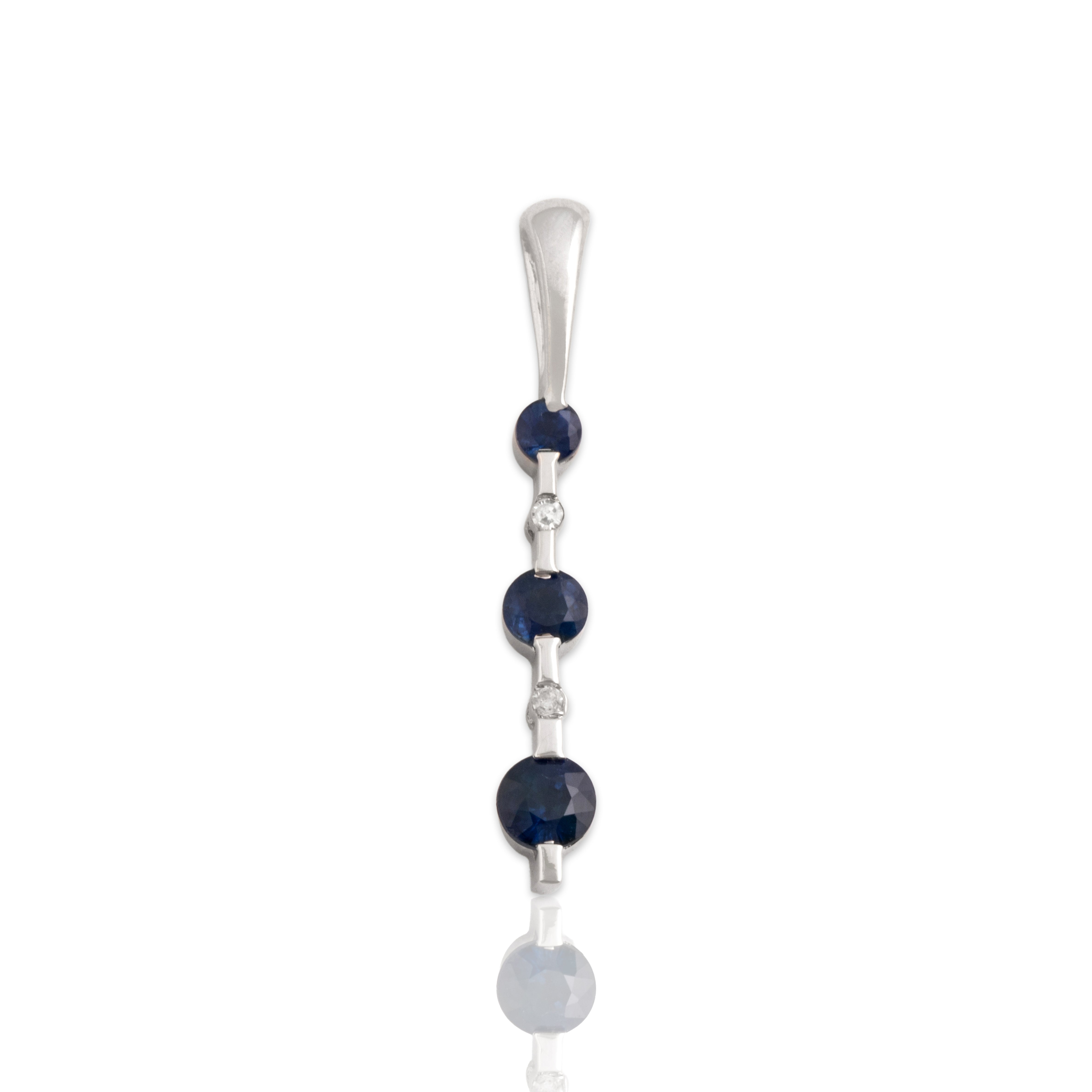 Vintage 14k White Gold Blue Sapphire Diamond Sleek Graduated Drop Pendant - Close-up view
