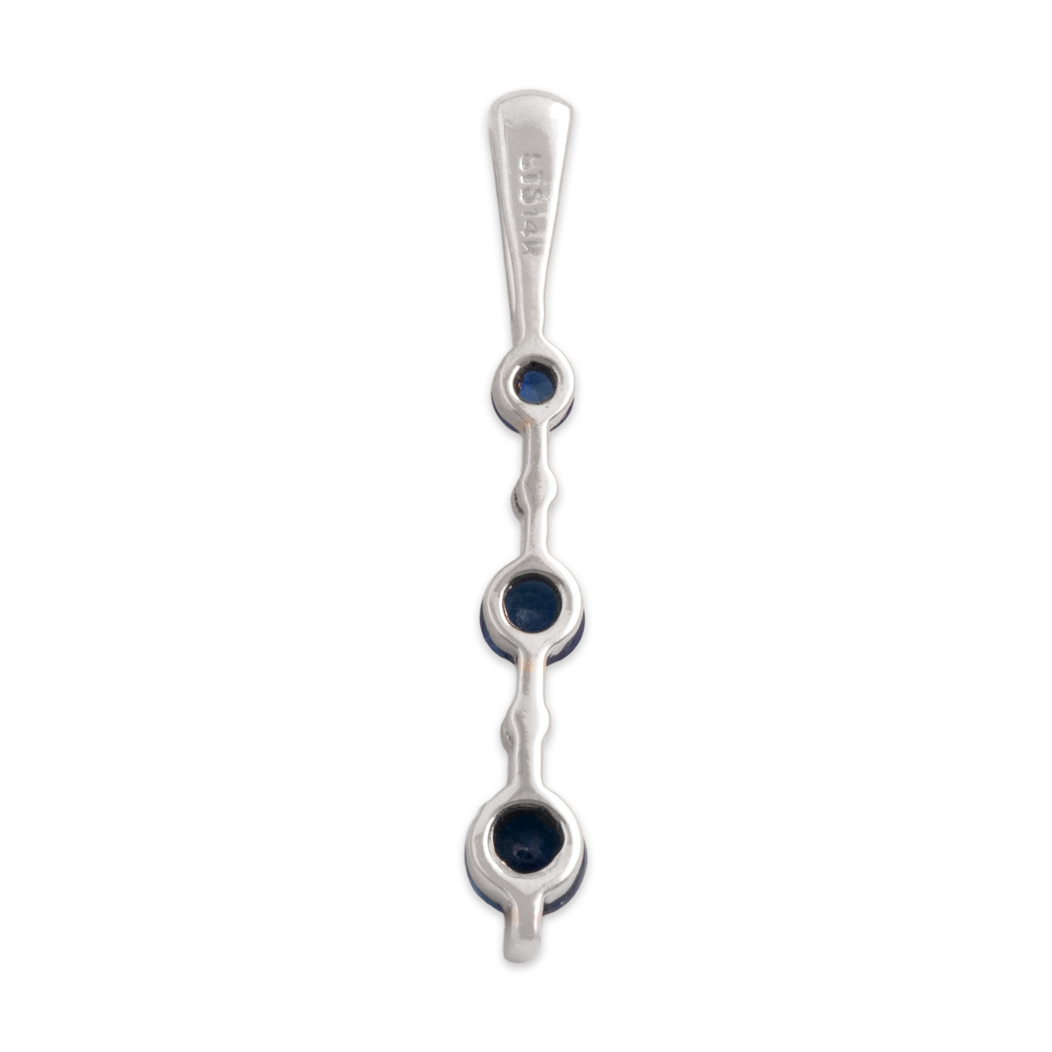 Vintage 14k White Gold Blue Sapphire Diamond Sleek Graduated Drop Pendant - Back view