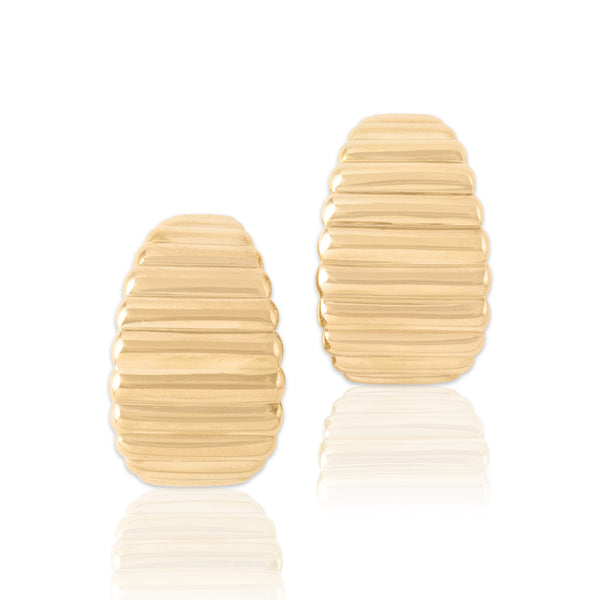 Vintage Lightweight 14k Yellow Gold Curved Puffy Ribbed Statement Stud Earrings