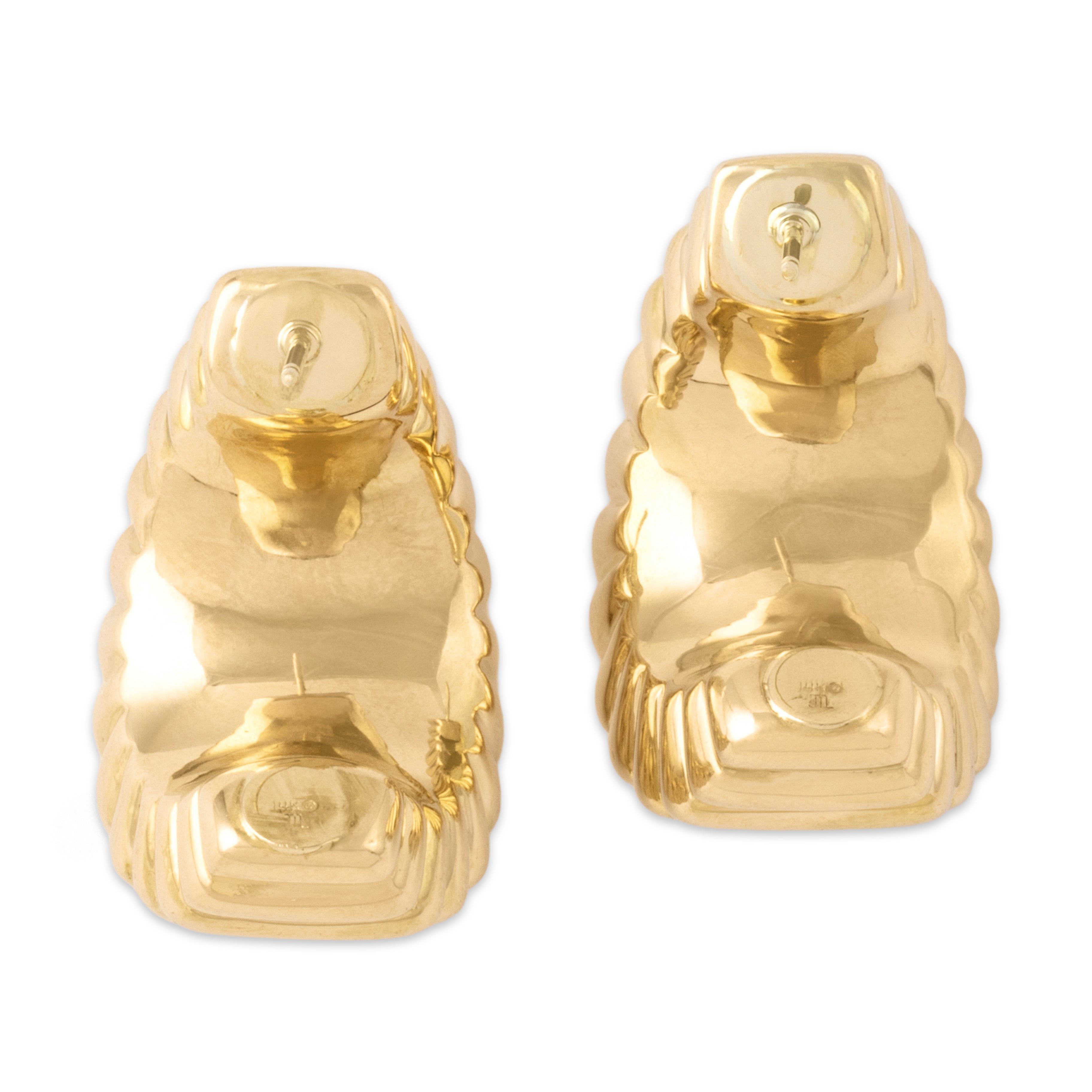 Vintage Lightweight 14k Yellow Gold Curved Puffy Ribbed Statement Stud Earrings