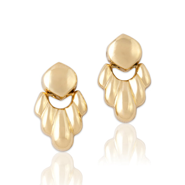 Vintage Small 14k Yellow Gold Chic Doorknocker Dangle Earrings - Close-up view