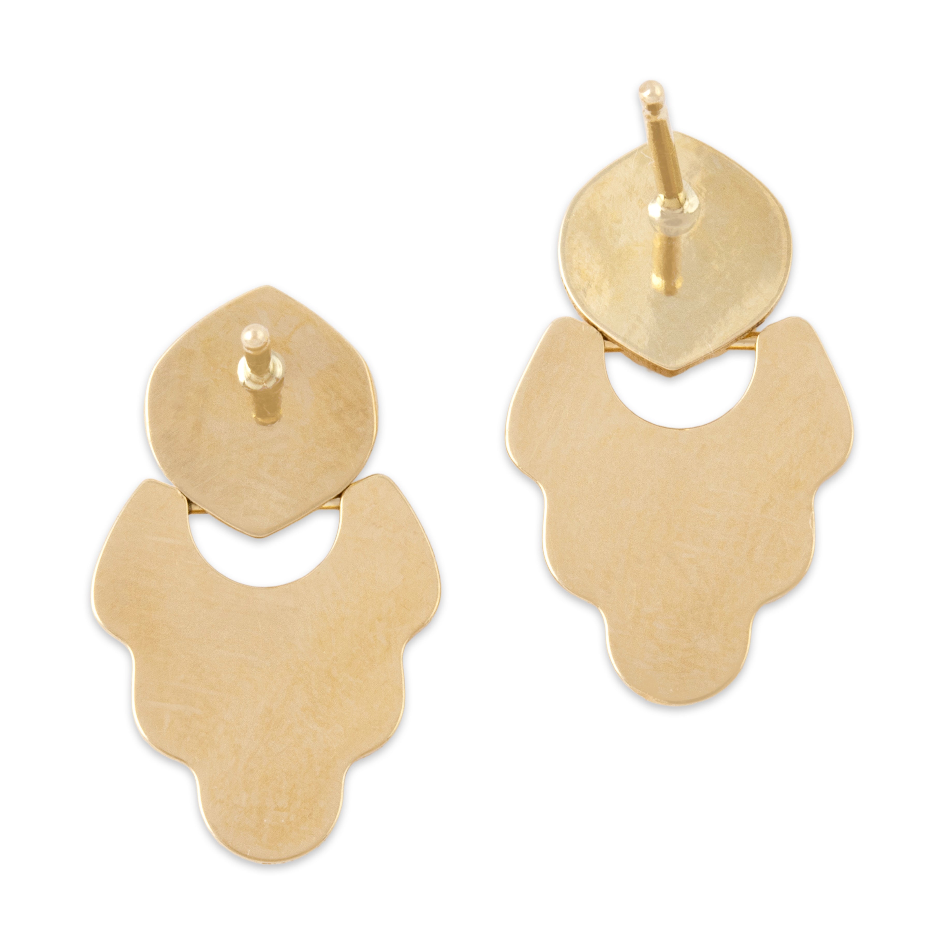 Vintage Small 14k Yellow Gold Chic Doorknocker Dangle Earrings - Back view
