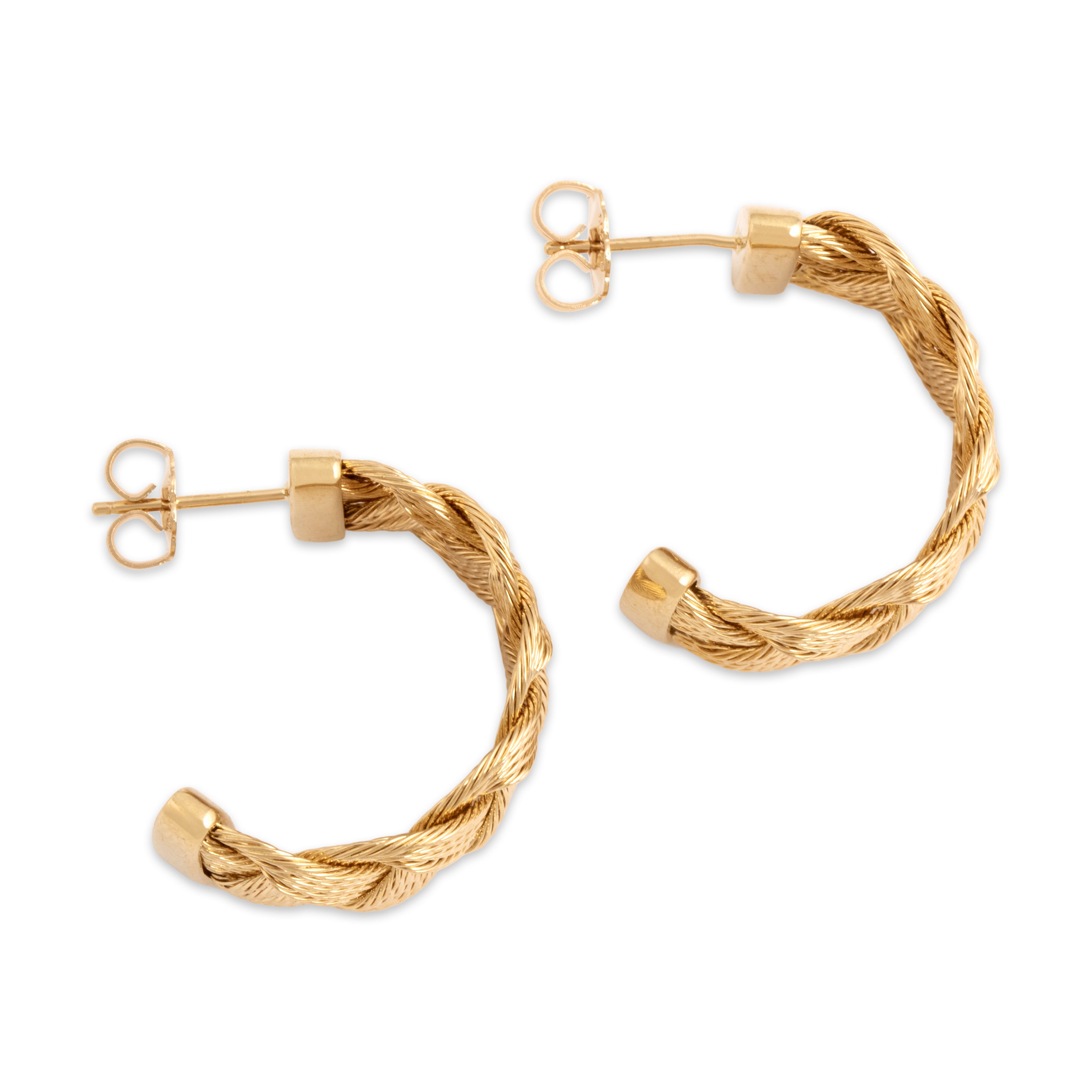 Vintage 14k Yellow Gold Braided Cable Half-Hoop Earrings - Side view