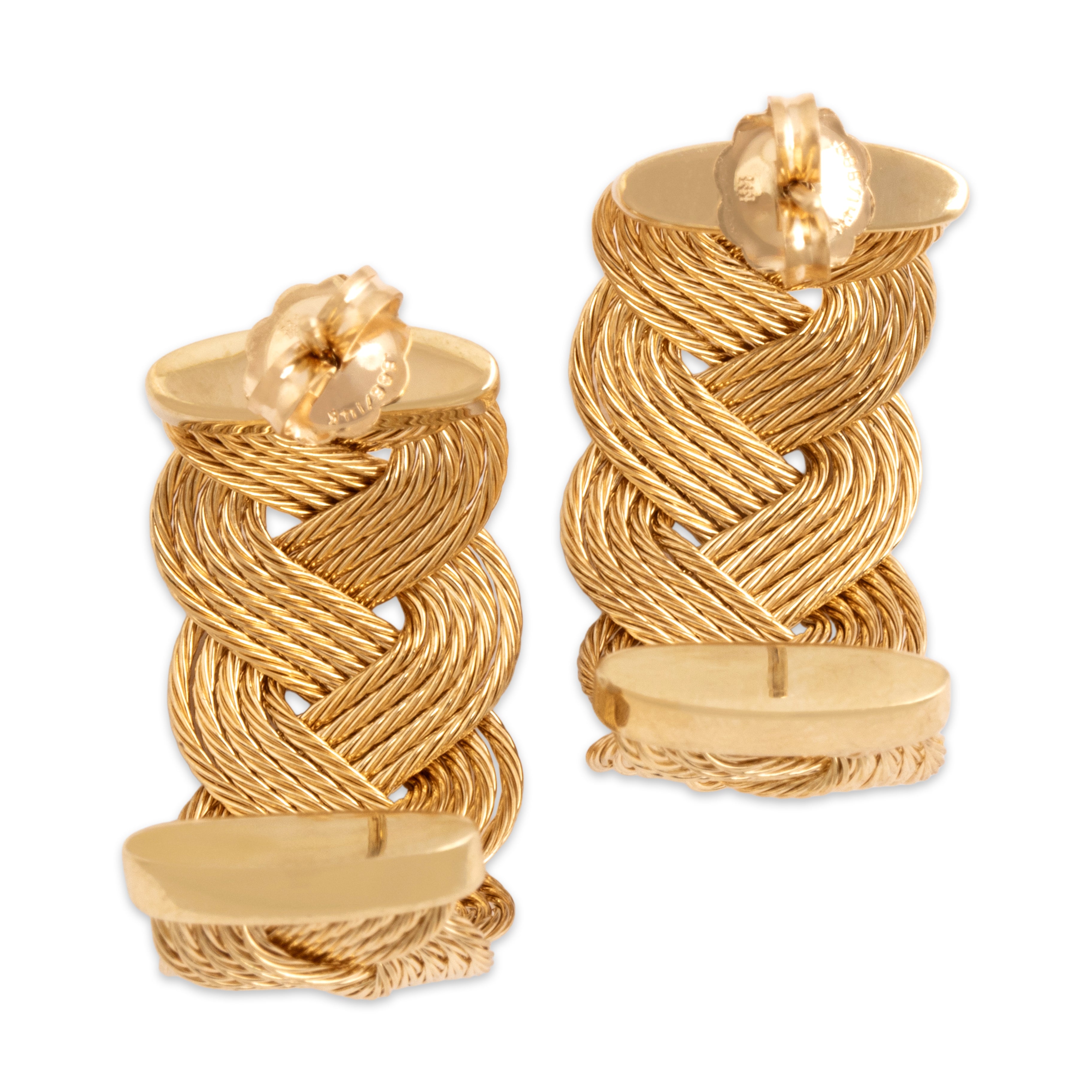 Vintage 14k Yellow Gold Braided Cable Half-Hoop Earrings - Back view