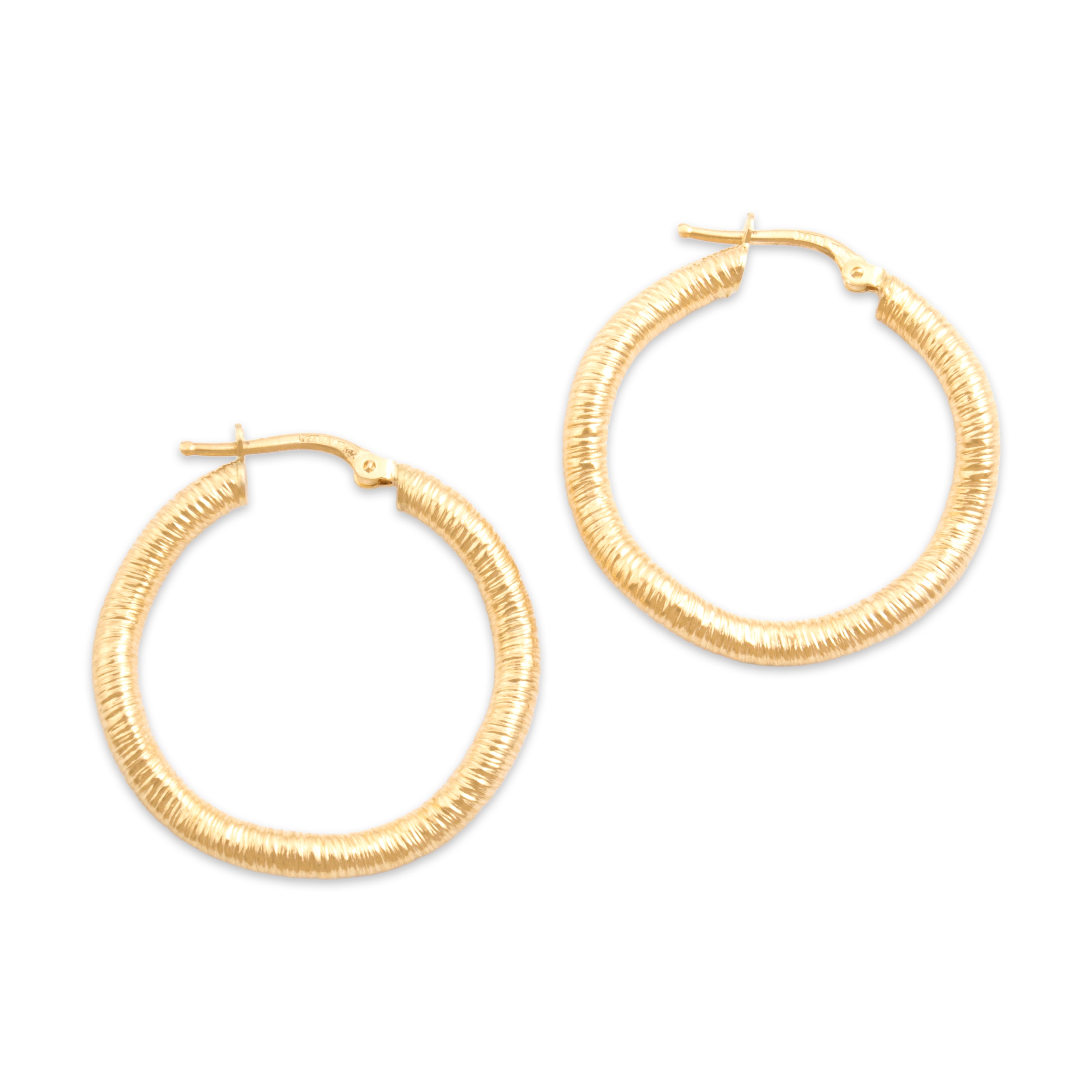 Vintage Italian 14k Yellow Gold Wavy Wire-Textured Hoop Earrings - Overall view
